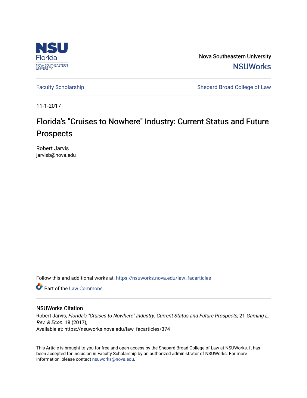 Florida's "Cruises to Nowhere" Industry: Current Status and Future Prospects