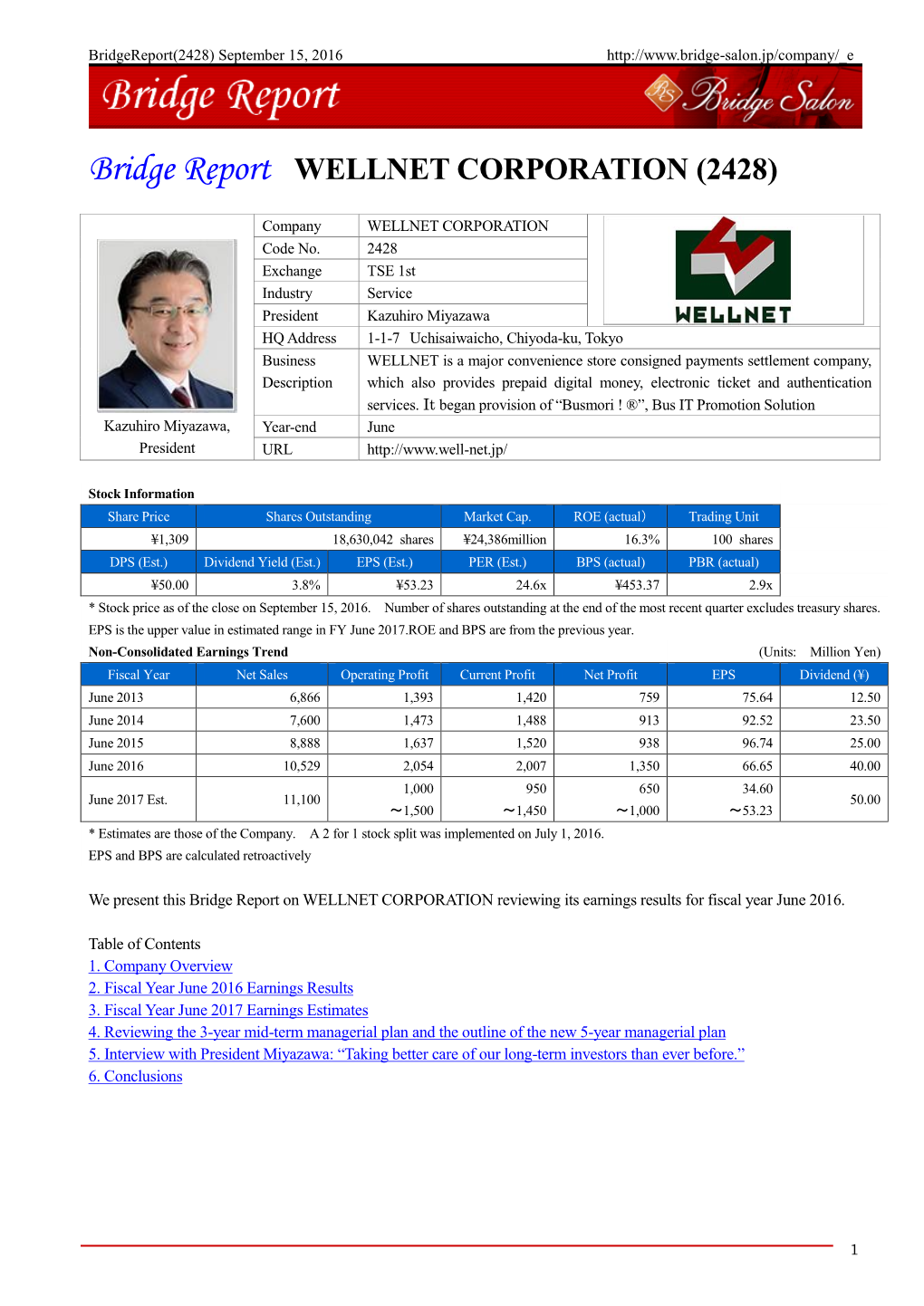 Bridge Report WELLNET CORPORATION (2428)