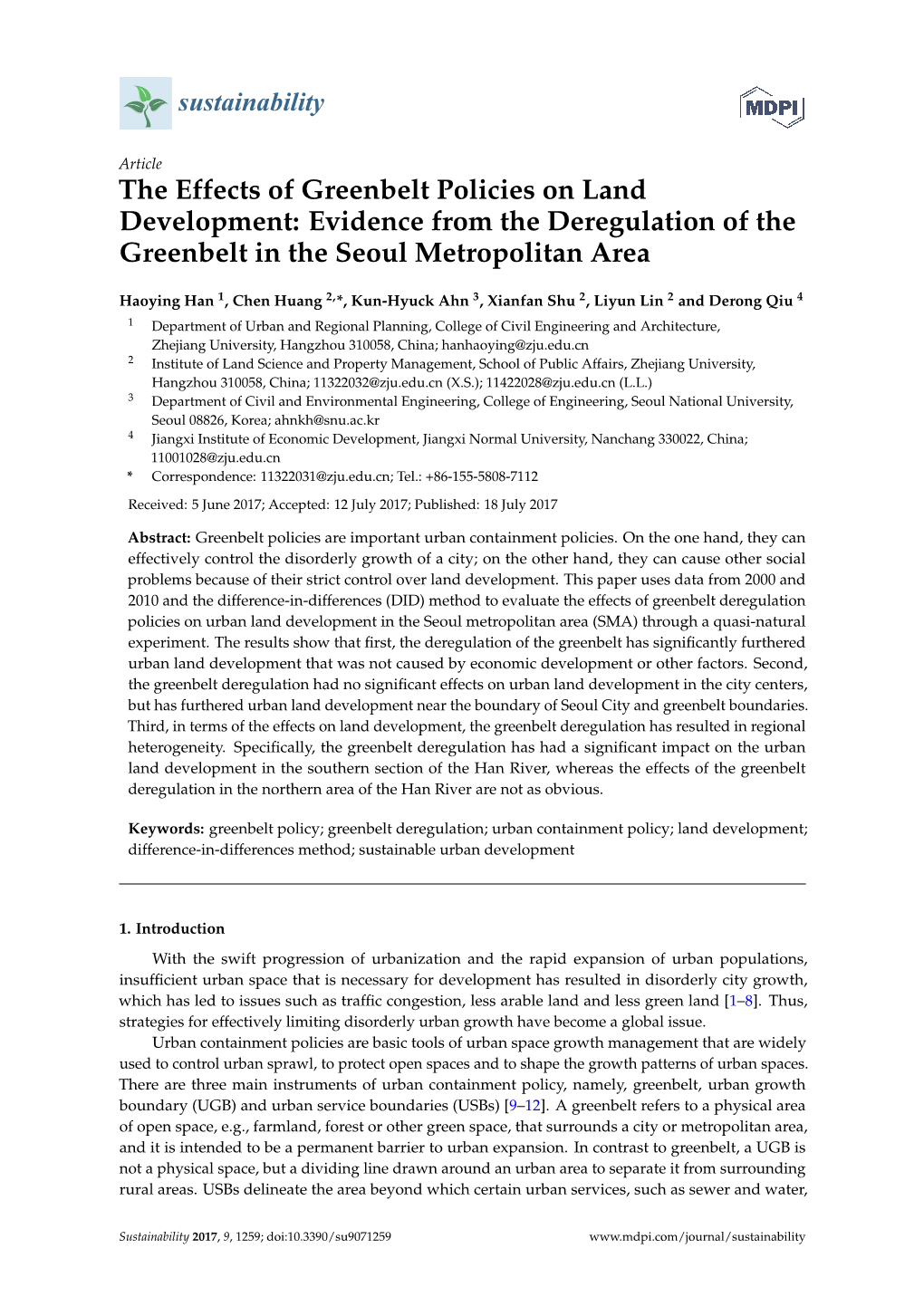 The Effects of Greenbelt Policies on Land Development: Evidence from the Deregulation of the Greenbelt in the Seoul Metropolitan Area