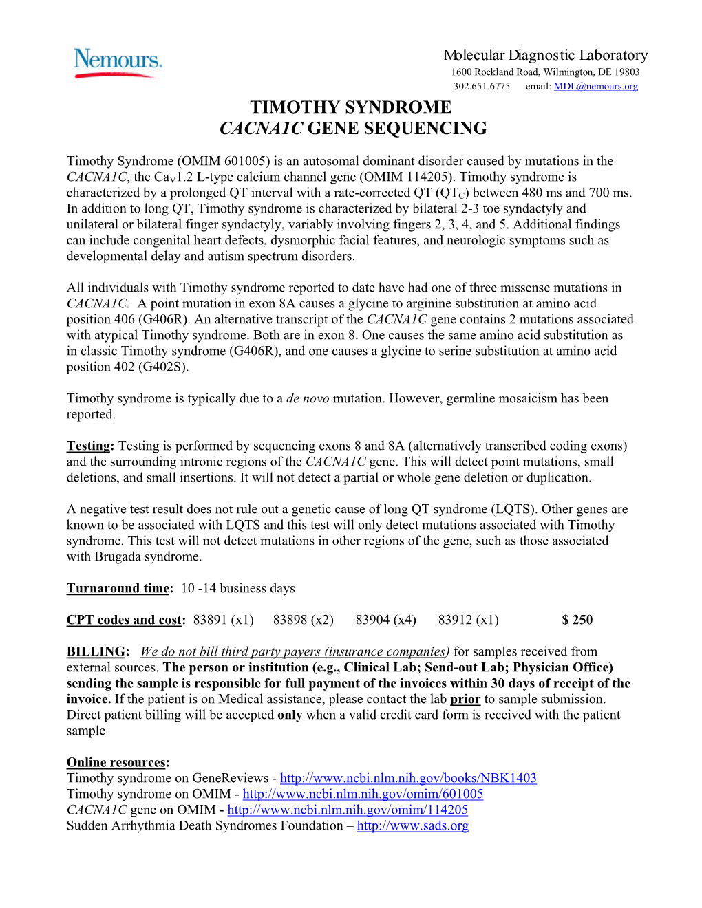 Timothy Syndrome Cacna1c Gene Sequencing