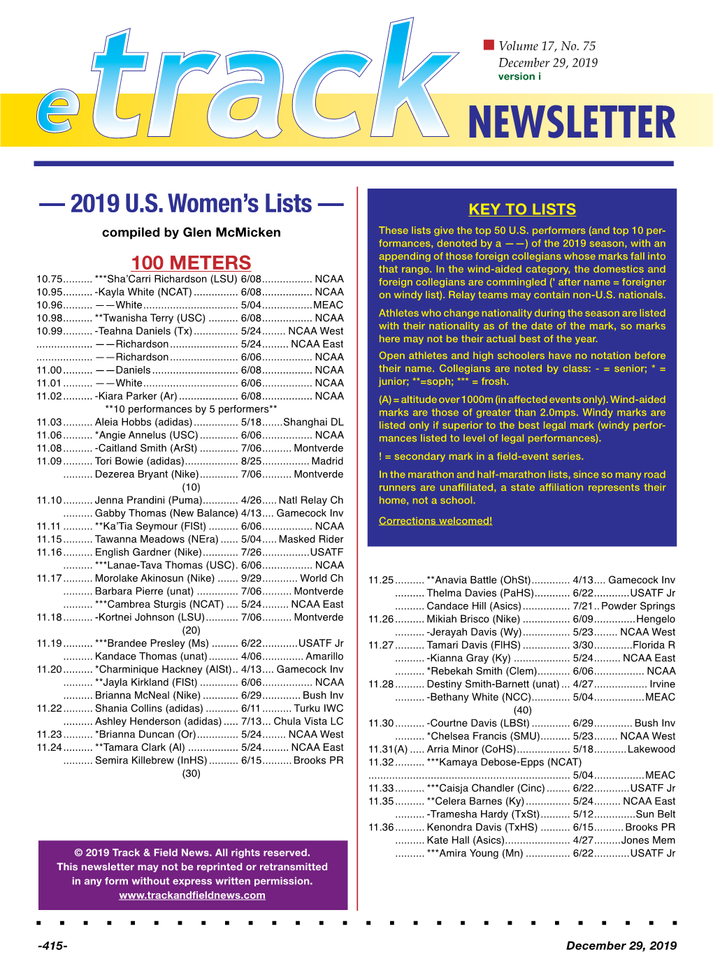 — 2019 US Women's Lists —