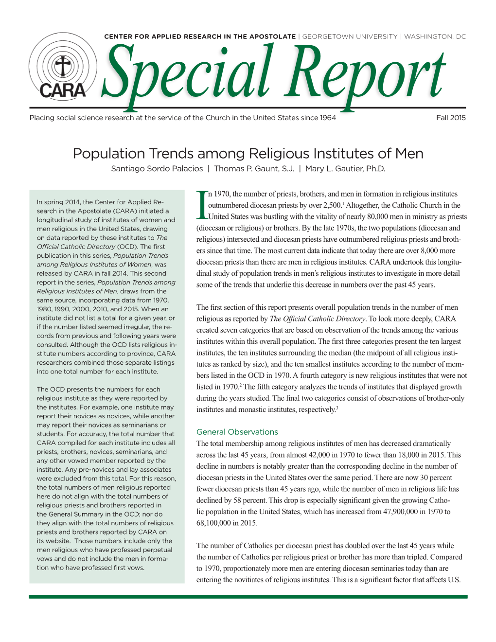 Population Trends Among Religious Institutes of Men Santiago Sordo Palacios | Thomas P