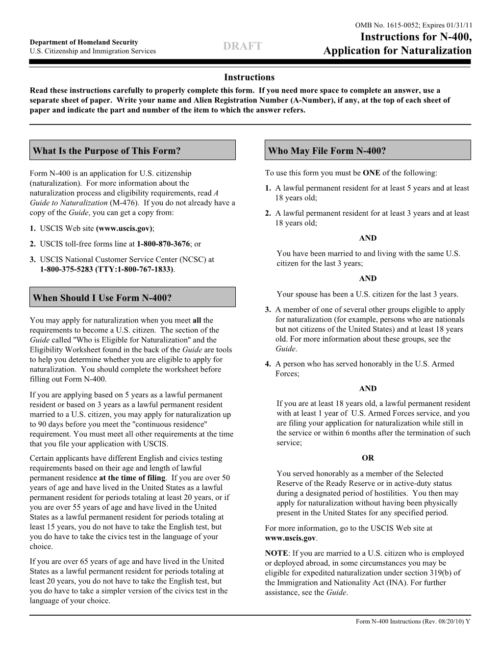 Instructions for N-400, Application for Naturalization