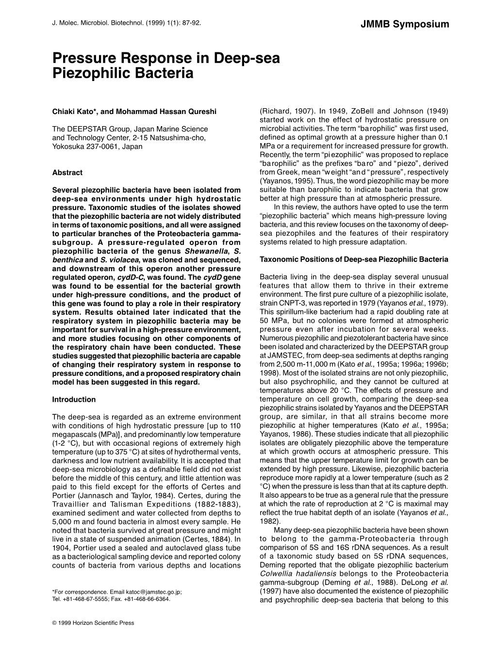 Pressure Response in Deep-Sea Piezophilic Bacteria