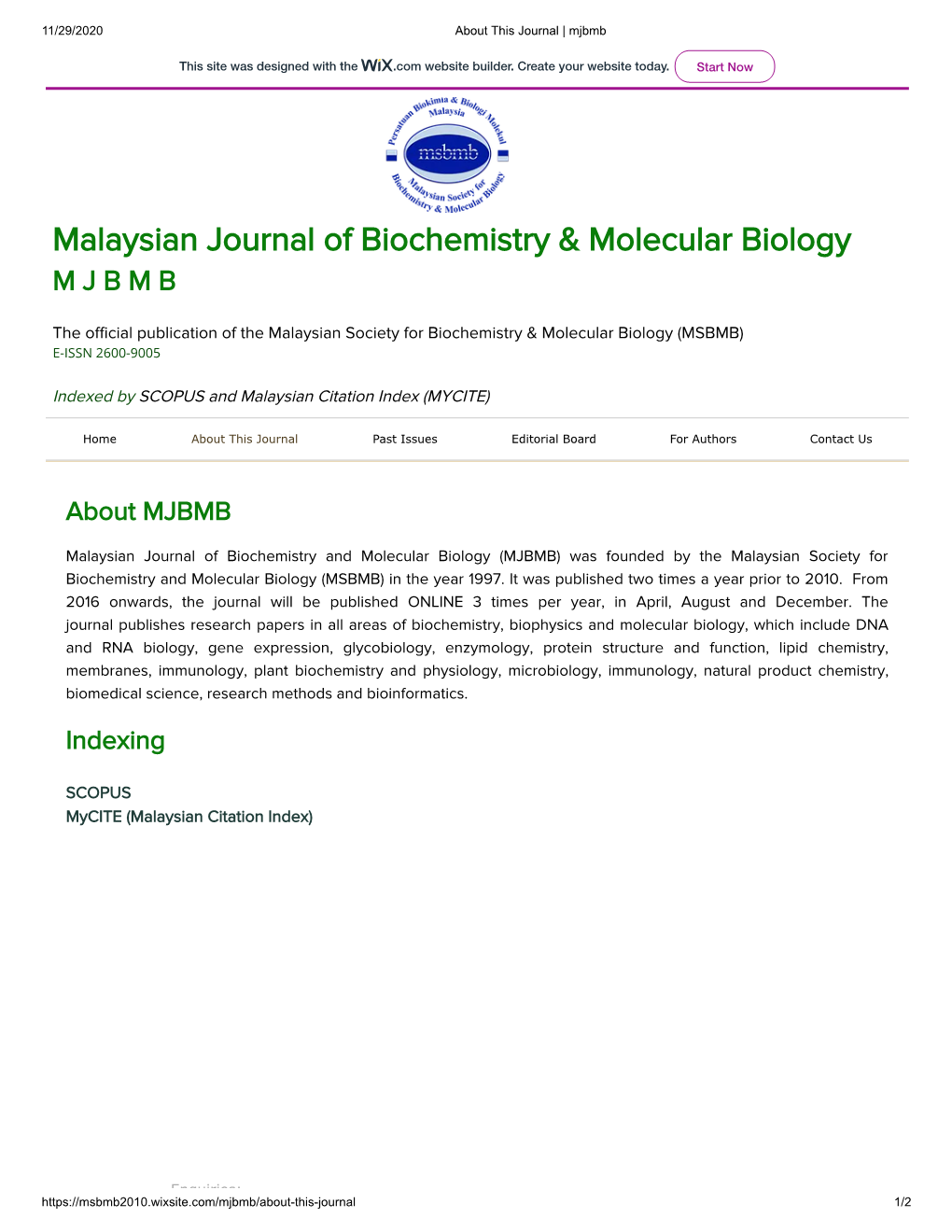Malaysian Journal of Biochemistry & Molecular Biology