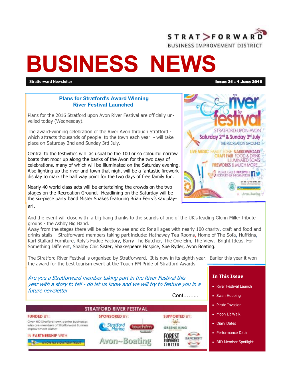 BUSINESS NEWS Stratforward Newsletter Issue 21 - 1 June 2016