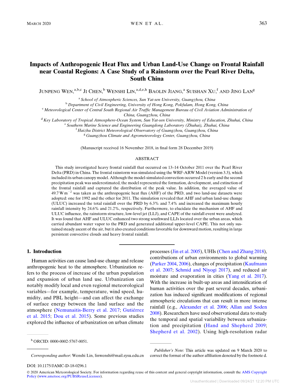 Impacts of Anthropogenic Heat Flux and Urban Land-Use Change On