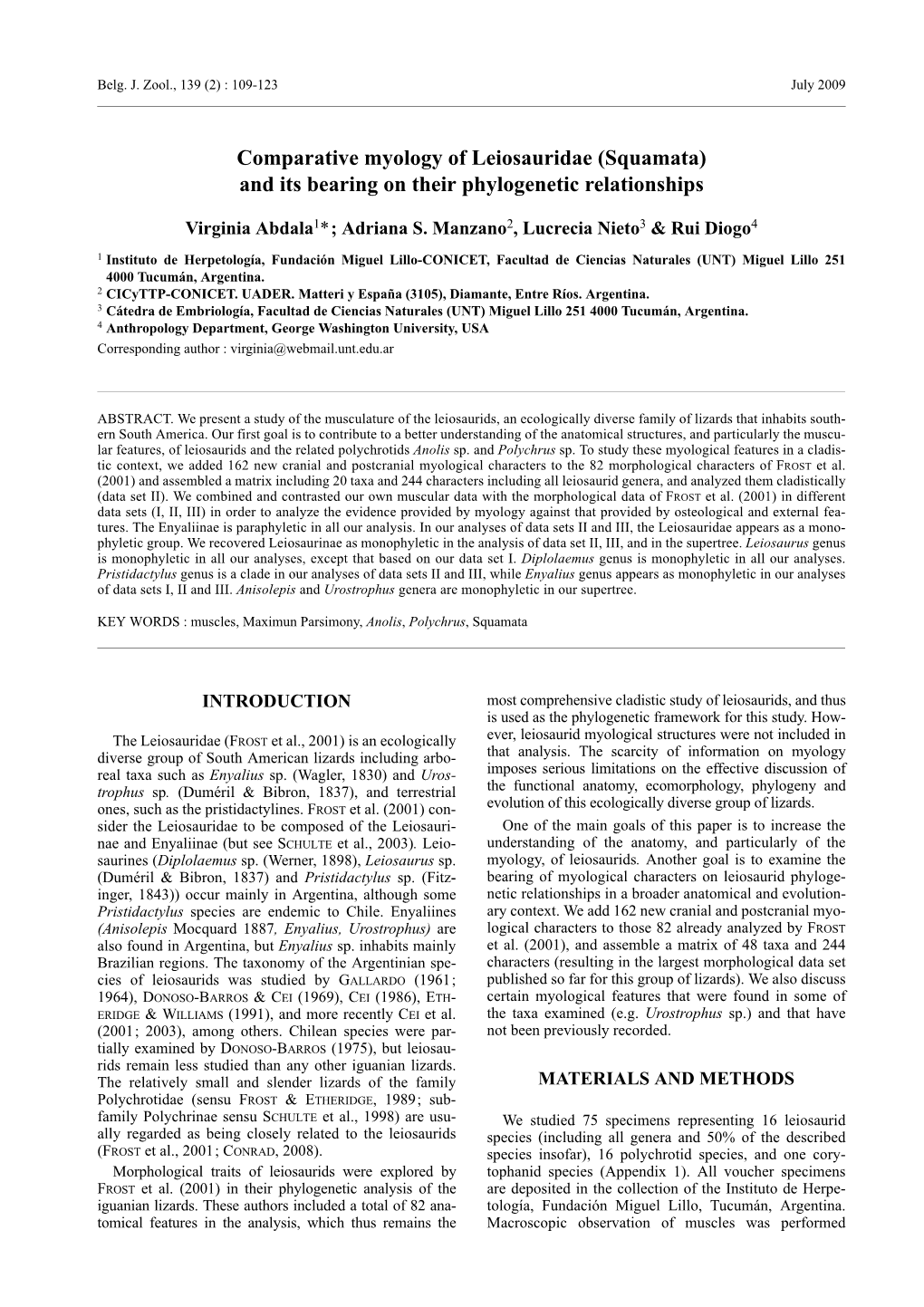 Comparative Myology of Leiosauridae (Squamata) and Its Bearing on Their Phylogenetic Relationships