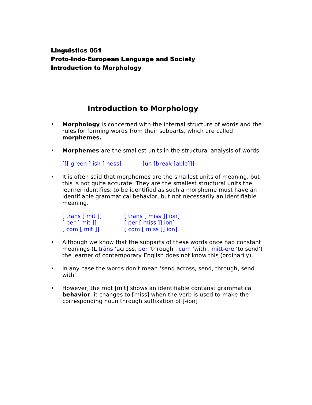 Introduction to Morphology