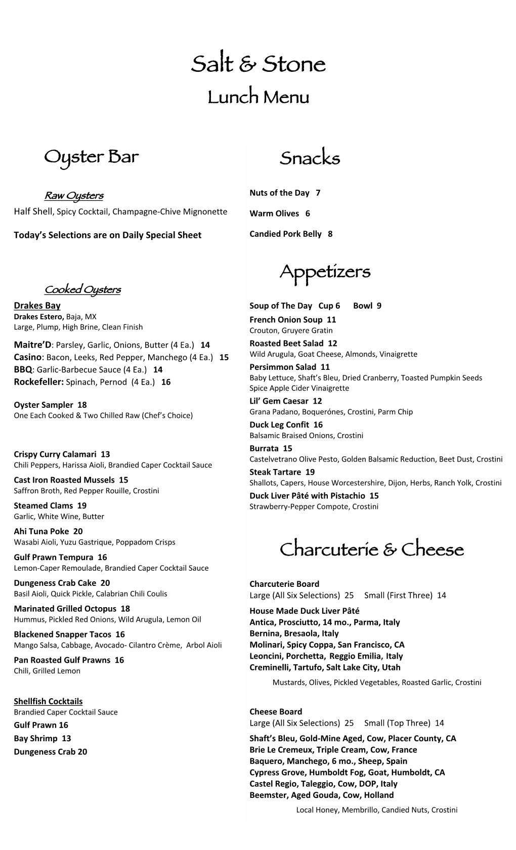 Lunch Menu 10-25-20