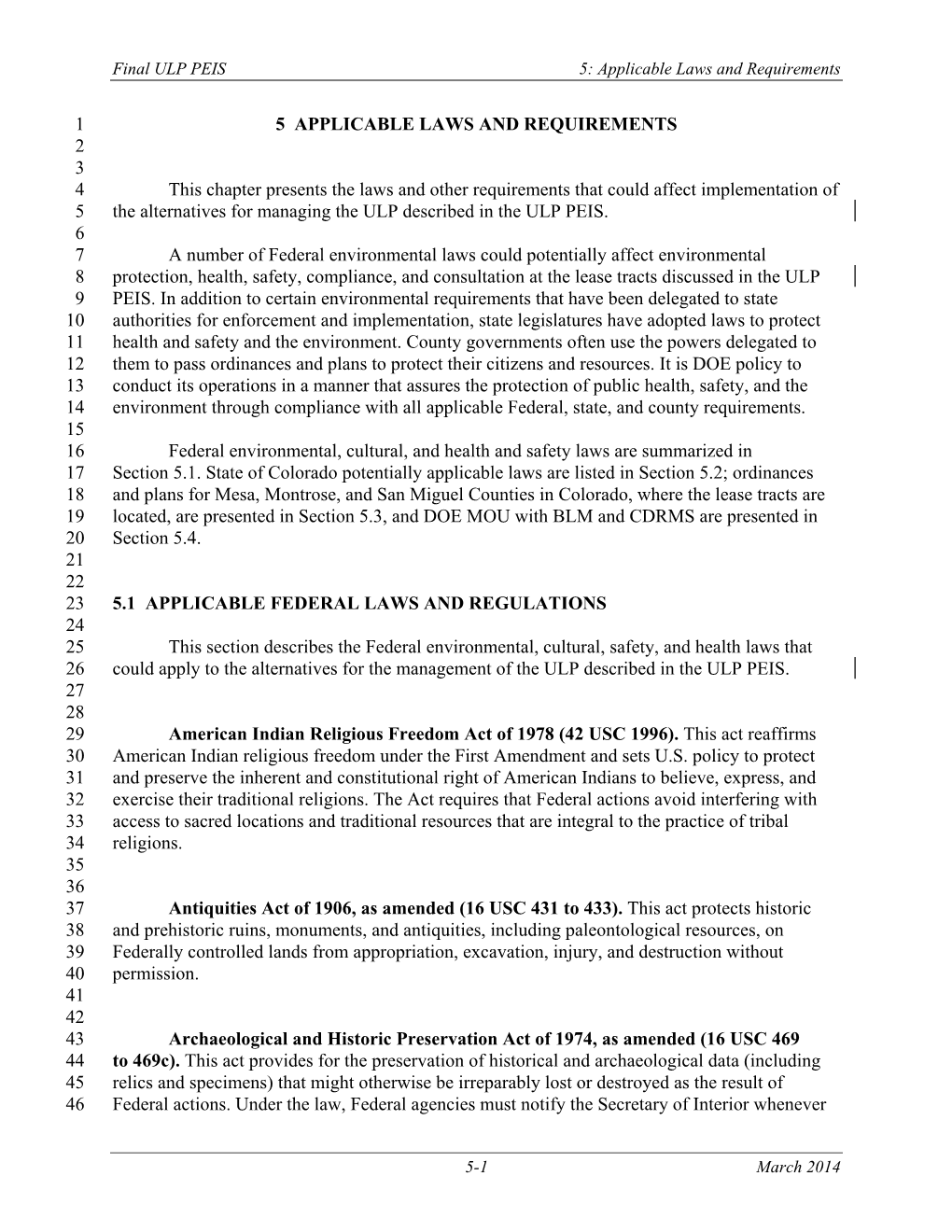 Final ULP PEIS 5: Applicable Laws and Requirements