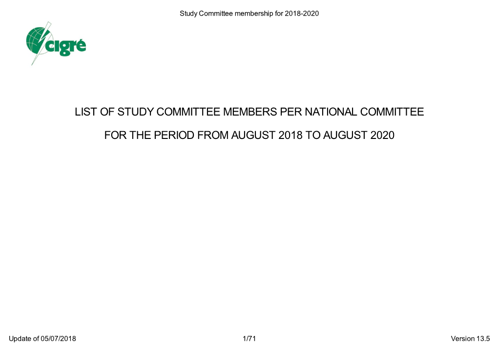 List of Study Committee Members Per National Committee for the Period from August 2018 to August 2020