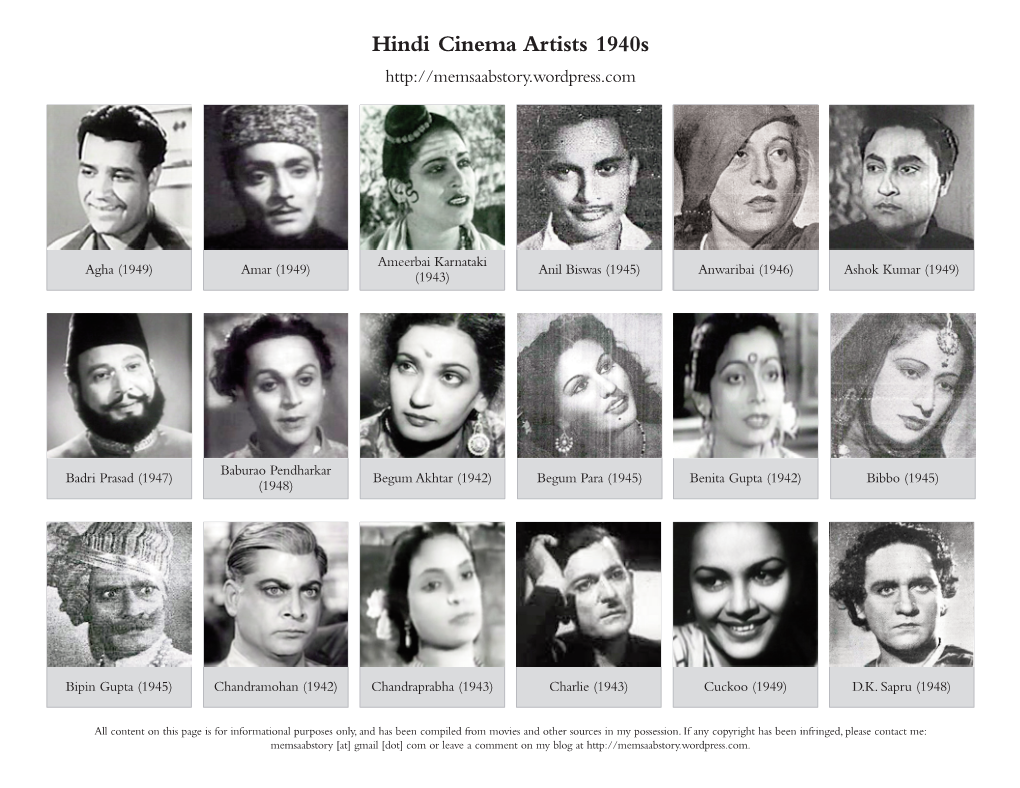 Hindi Film Artists 20S-30S