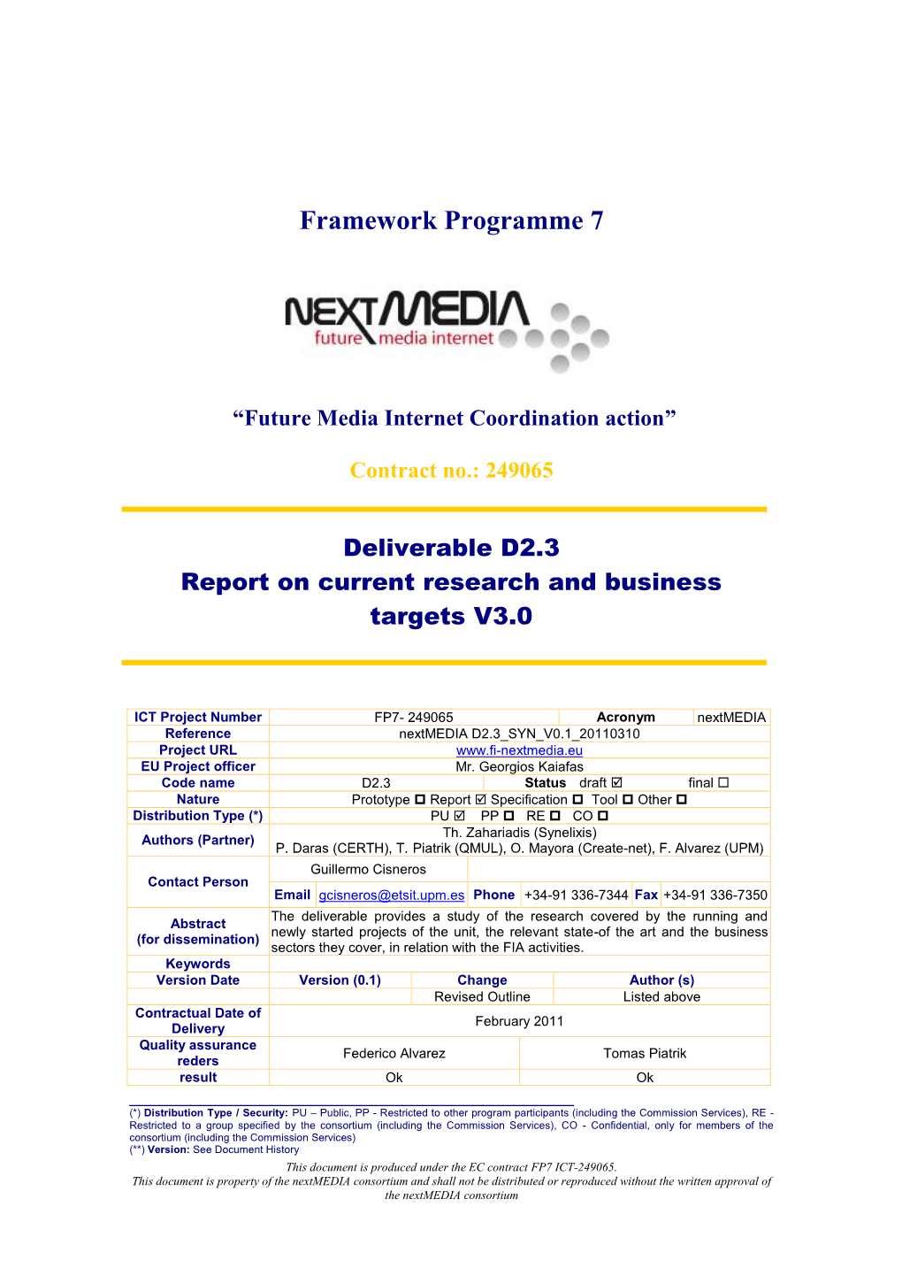 D2.3 Report on Current Research and Business Targets V3.0