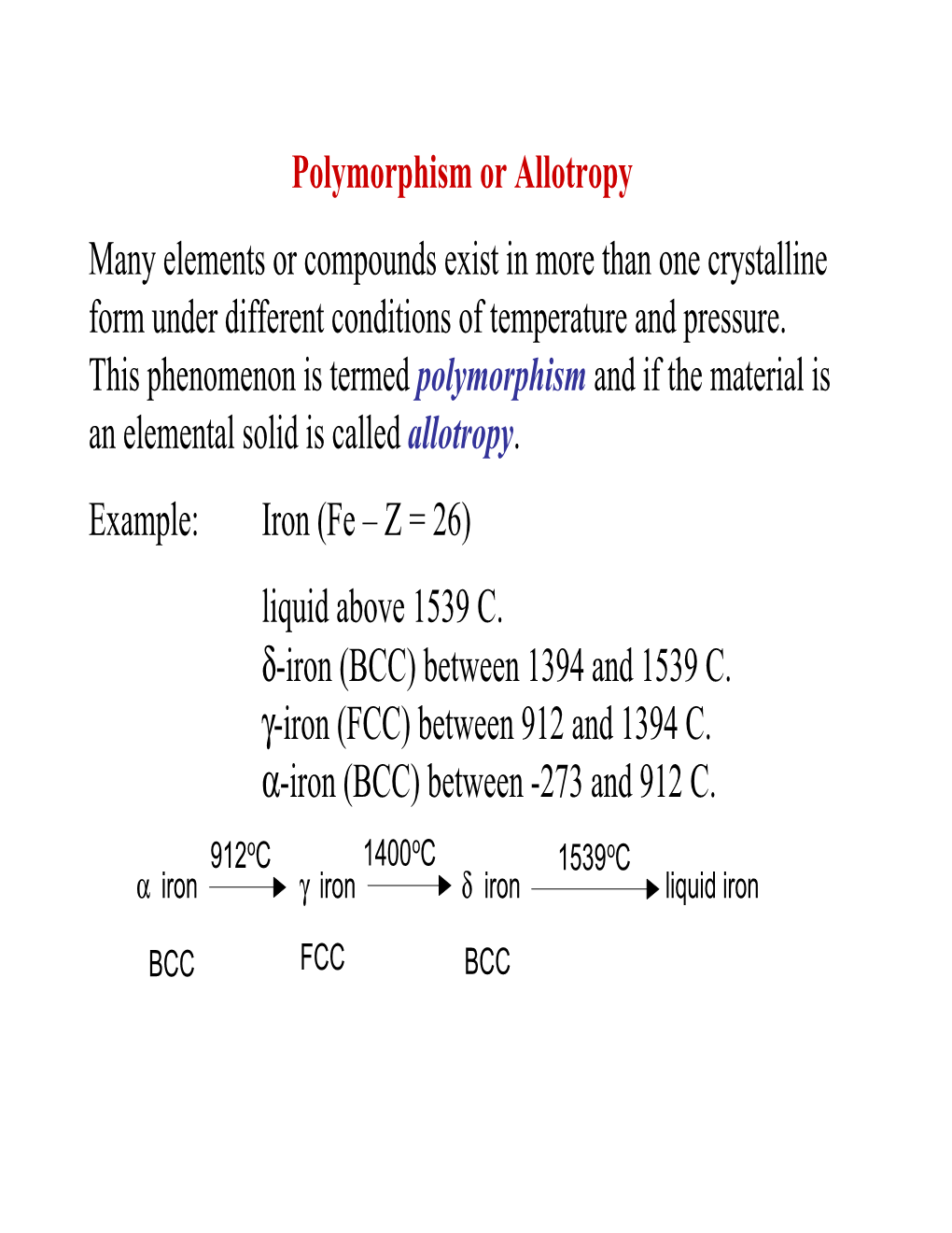 Polymorphism Or Allotropy Many Elements Or Compounds Exist in More Than One Crystalline Form Under Different Conditions of Temperature and Pressure