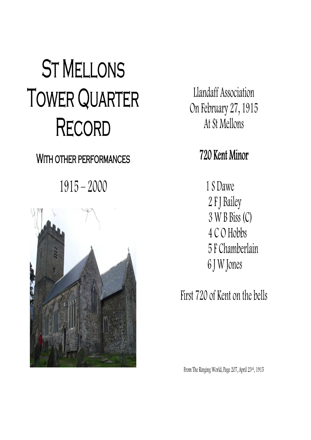 St Mellons Tower Quarter Record