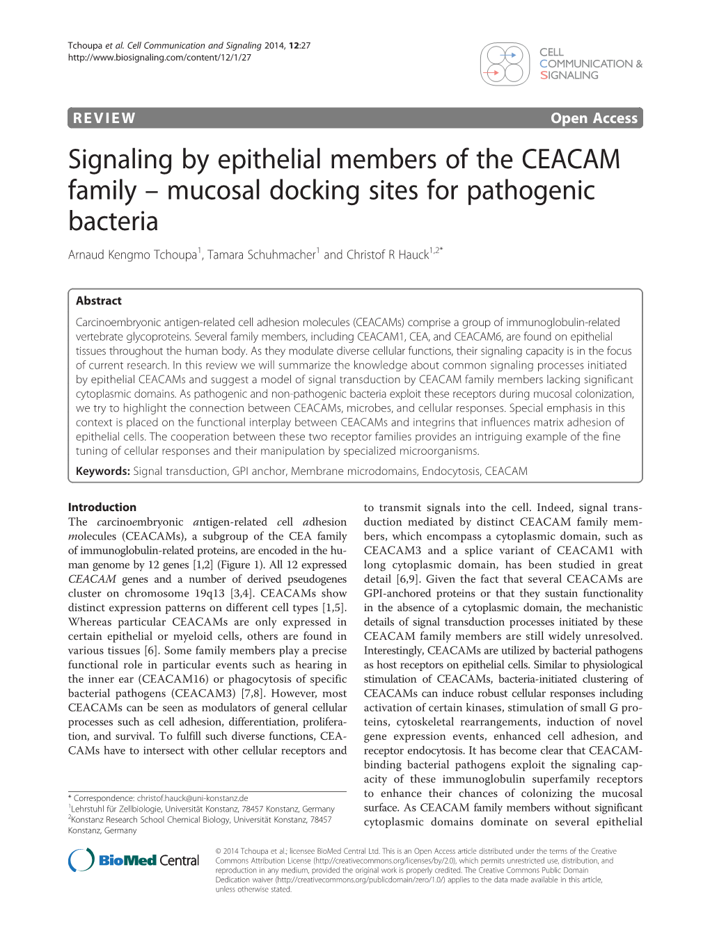 Signaling by Epithelial Members of the CEACAM Family