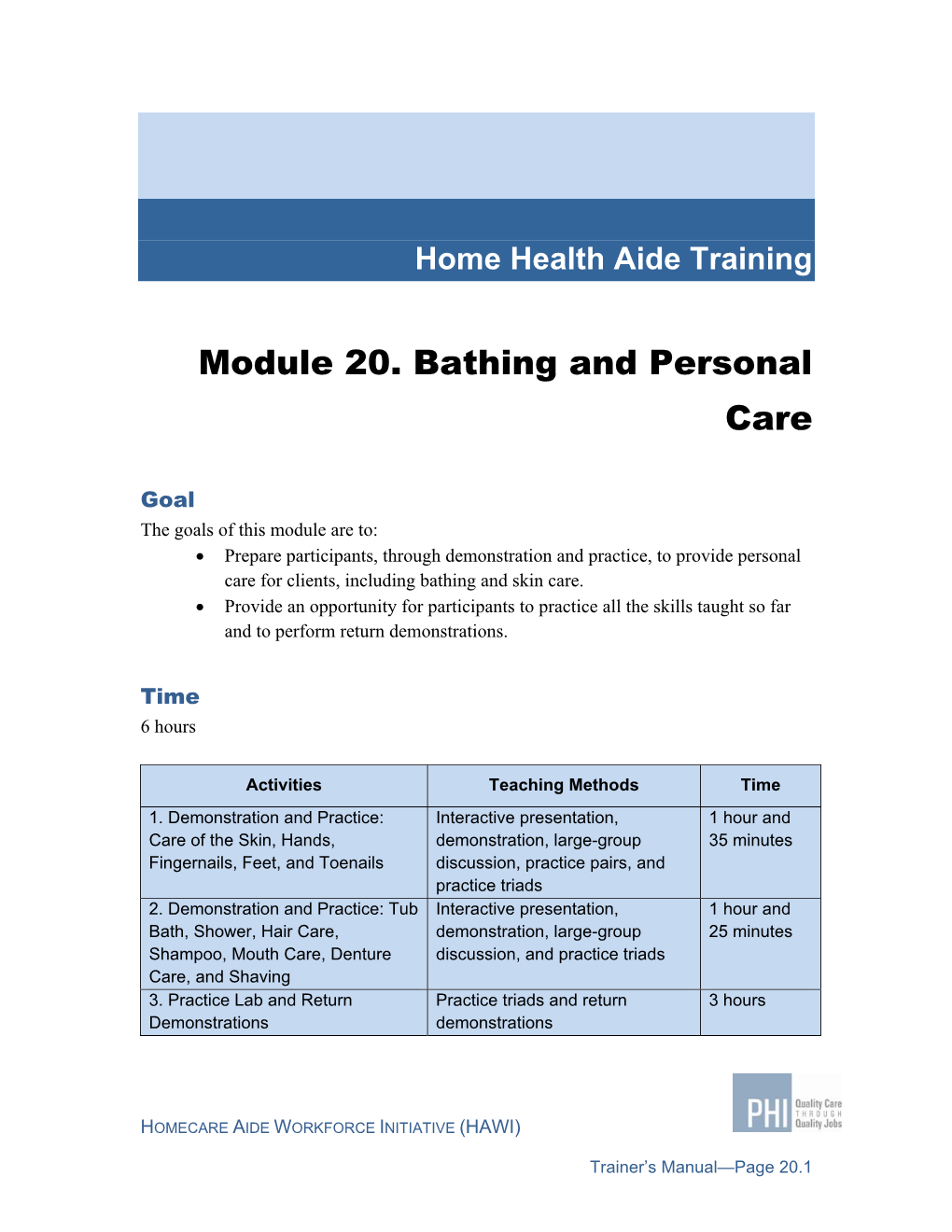 Module 20. Bathing and Personal Care