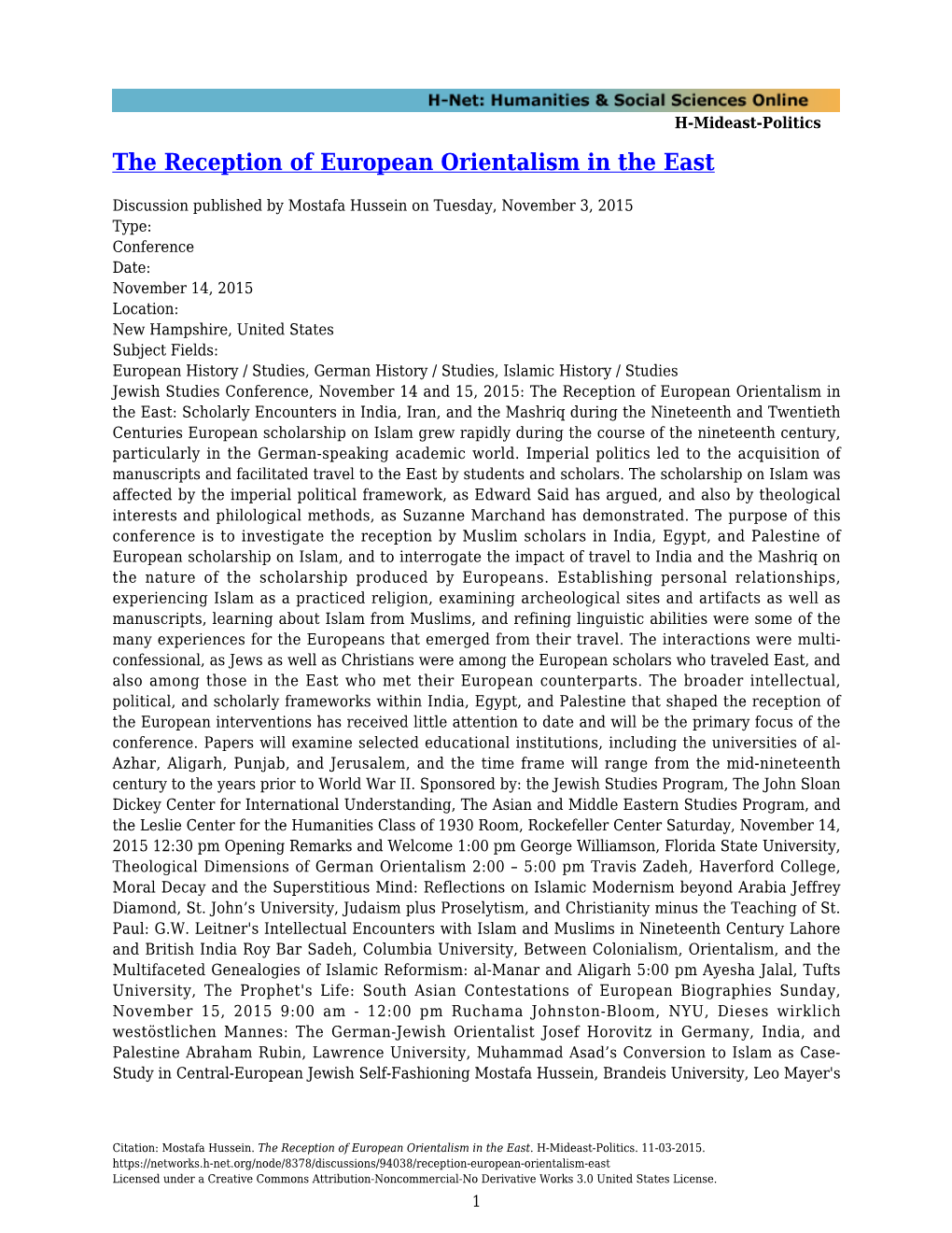 The Reception of European Orientalism in the East
