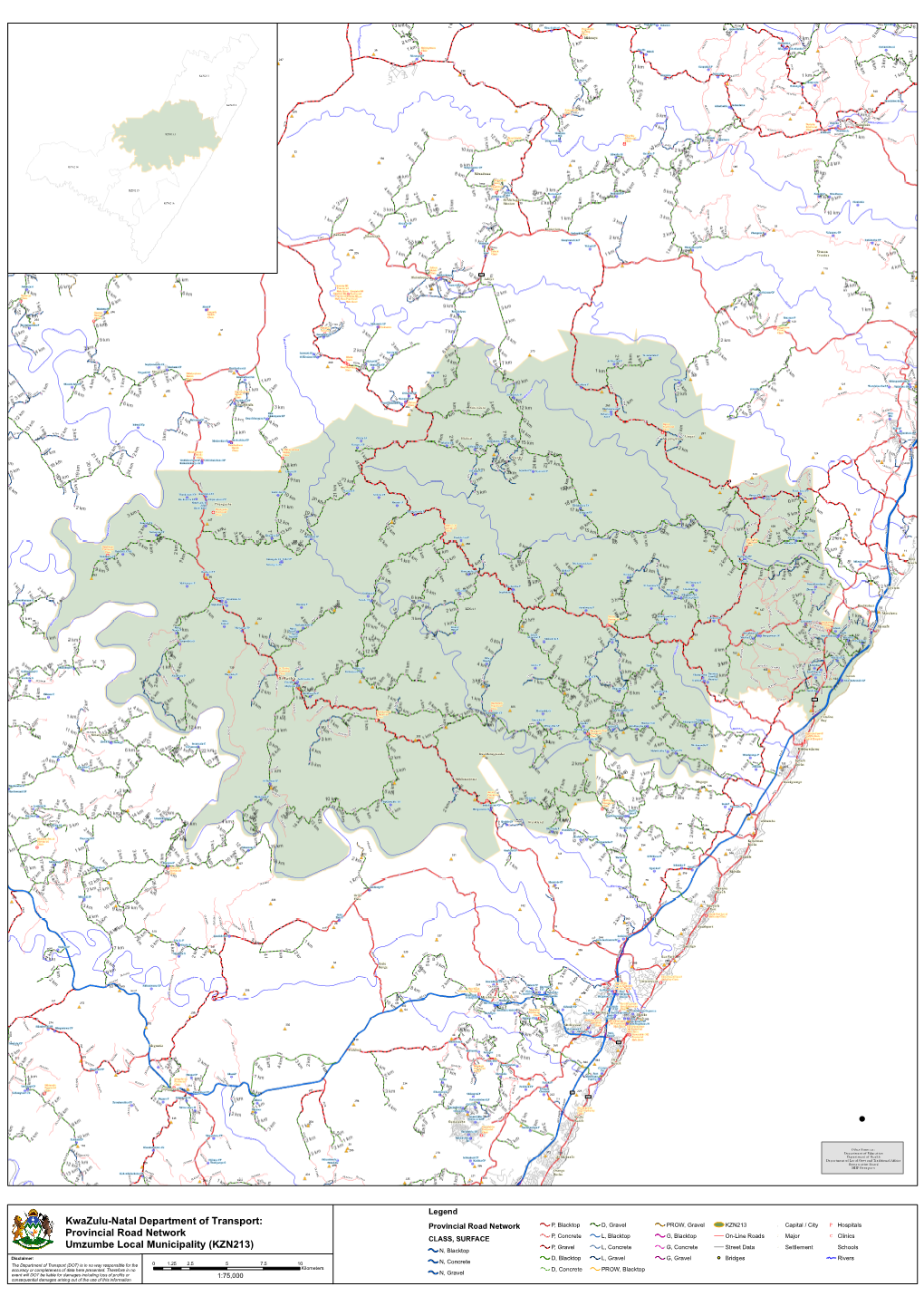 Provincial Road Network Umzumbe Local Municipality (KZN213)