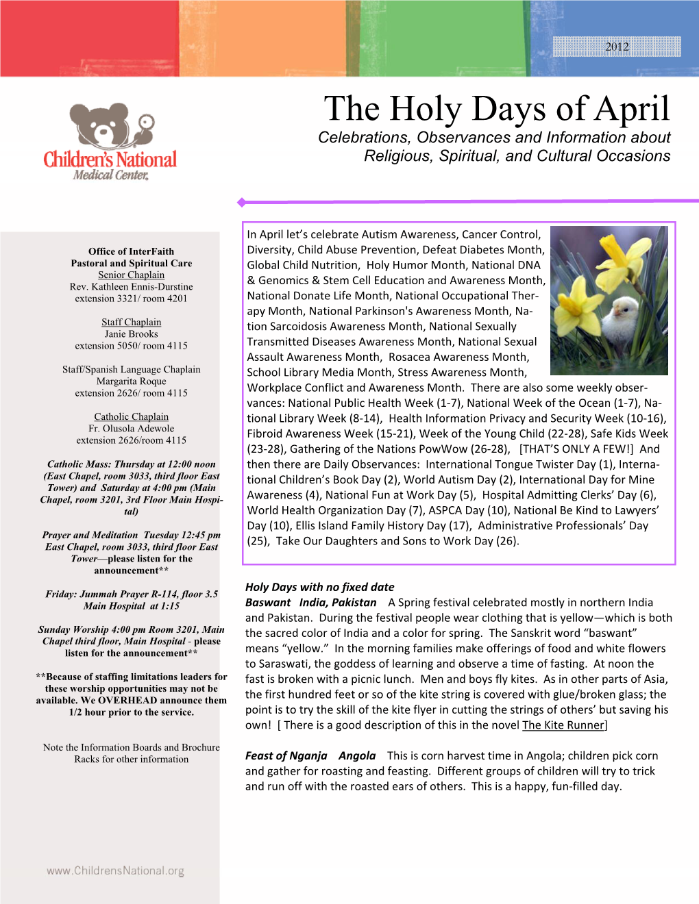 Holy Days, Celebrations, and Observances April 2012 A.Pub