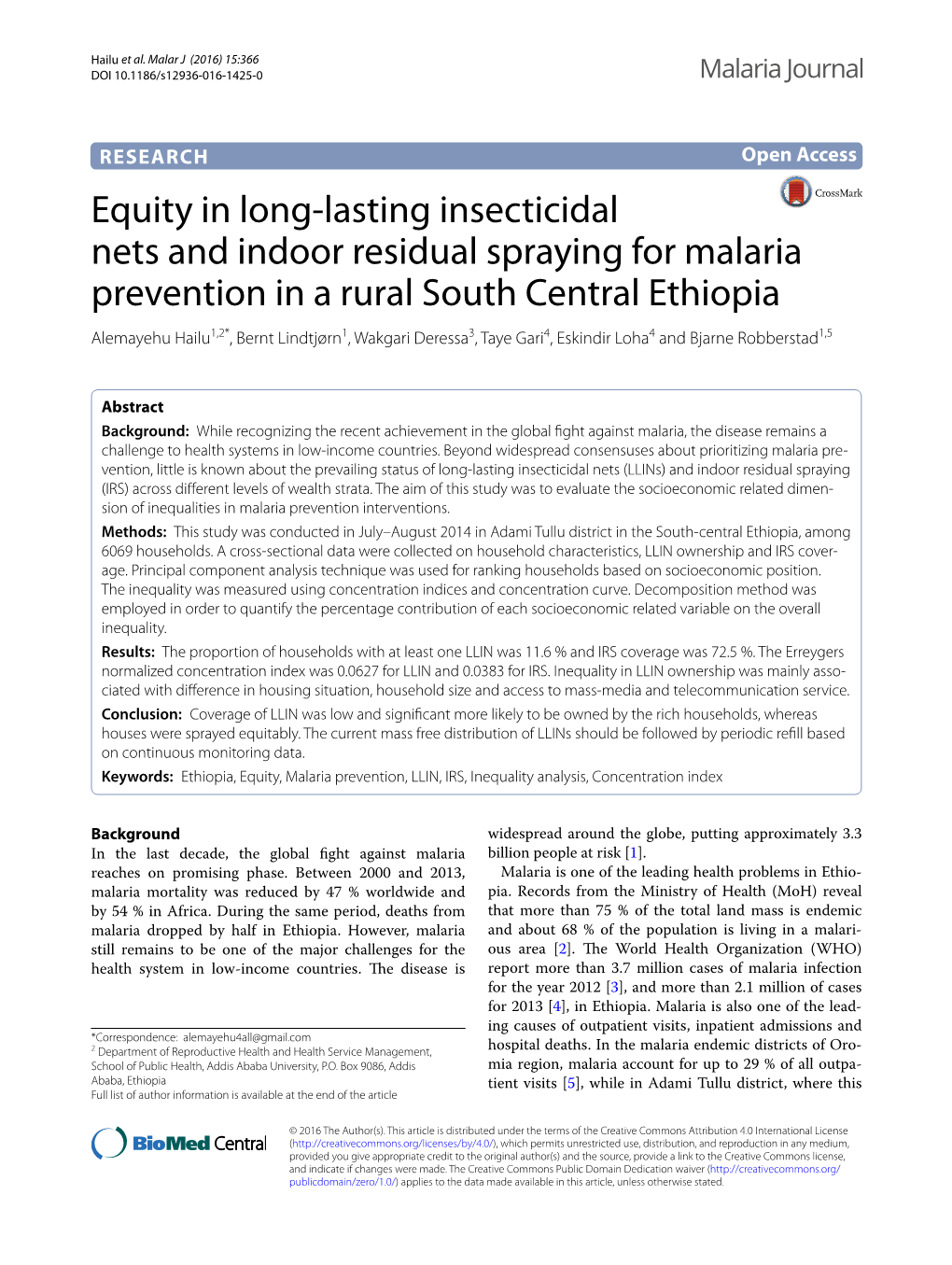 Equity in Long-Lasting Insecticidal Nets and Indoor Residual Spraying For