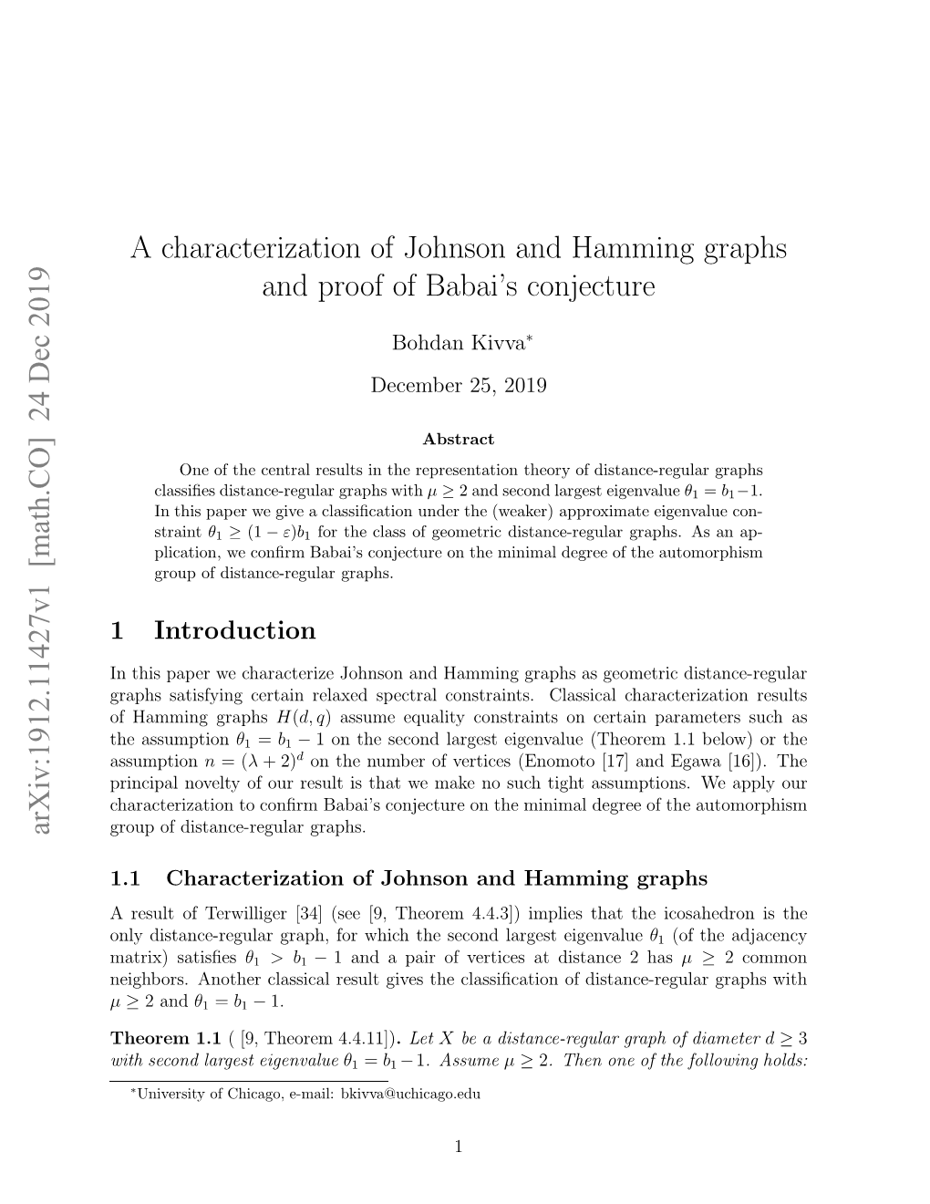 A Characterization of Johnson and Hamming Graphs and Proof of Babai's Conjecture