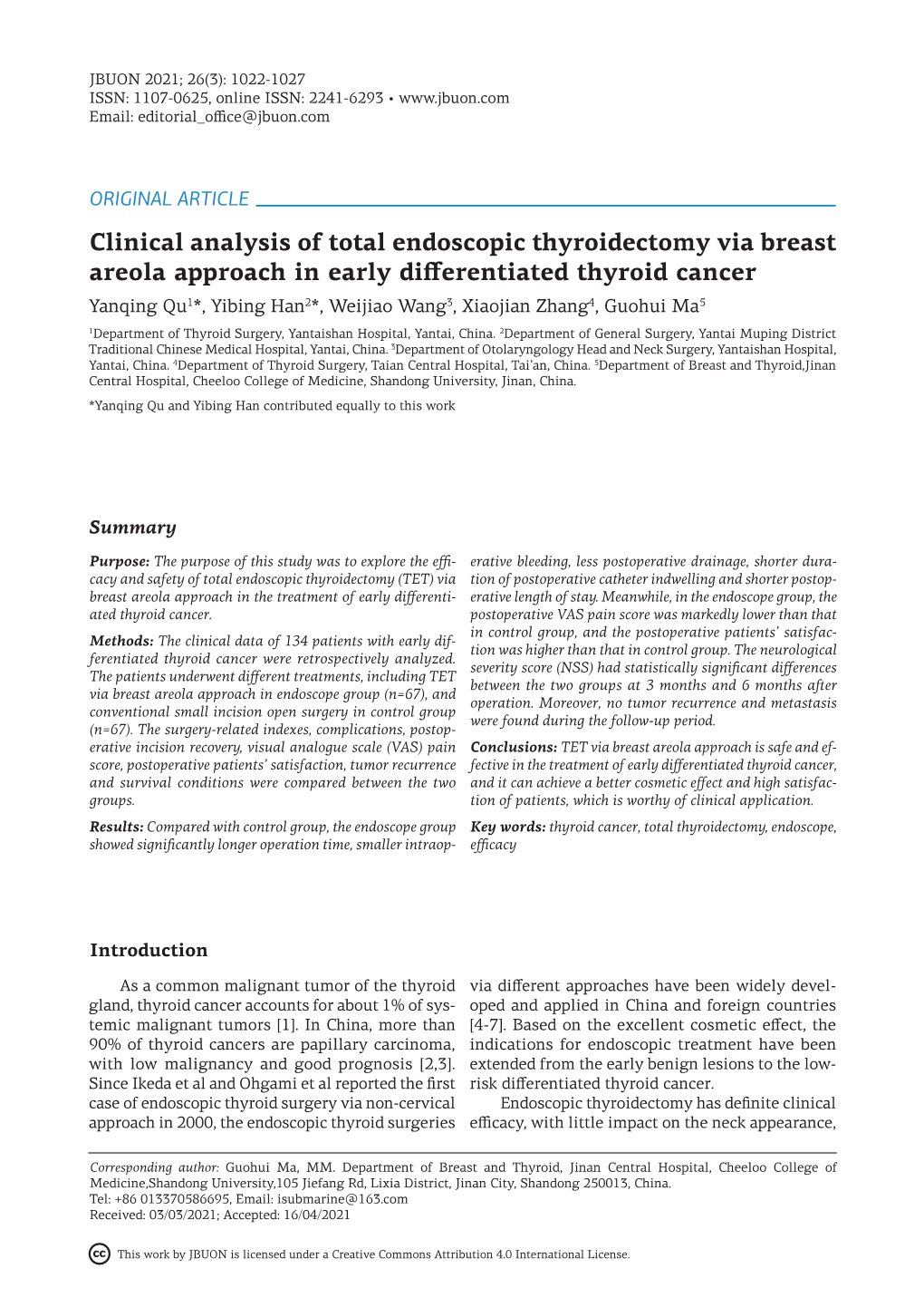 Clinical Analysis of Total Endoscopic Thyroidectomy Via Breast Areola