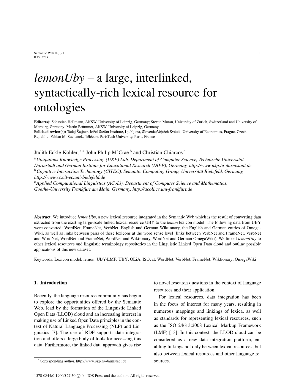 A Large, Interlinked, Syntactically-Rich Lexical Resource for Ontologies