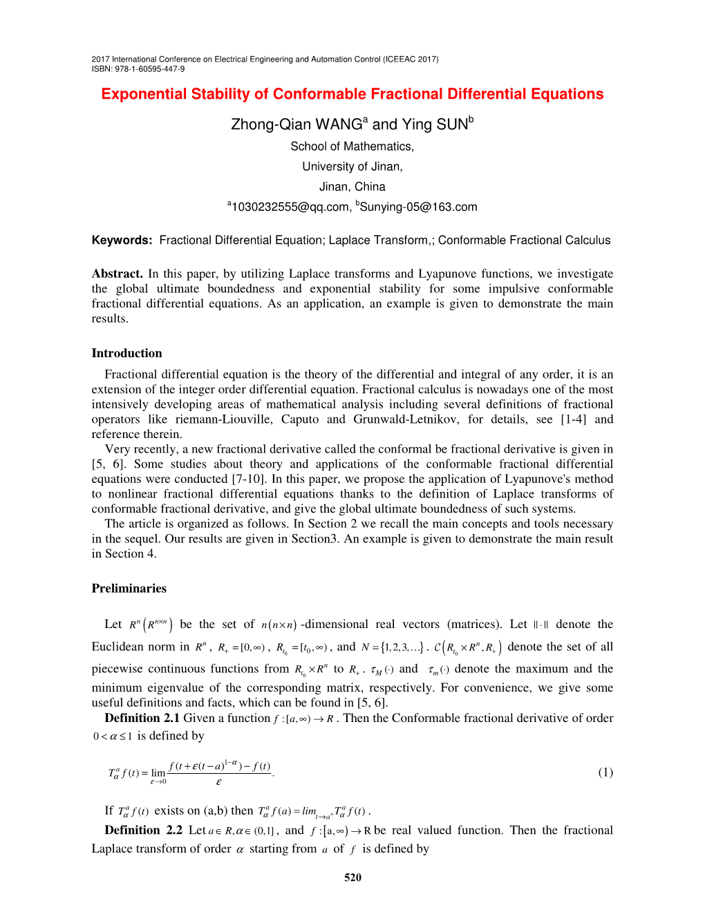 Exponential Stability of Conformable Fractional Differential Equations