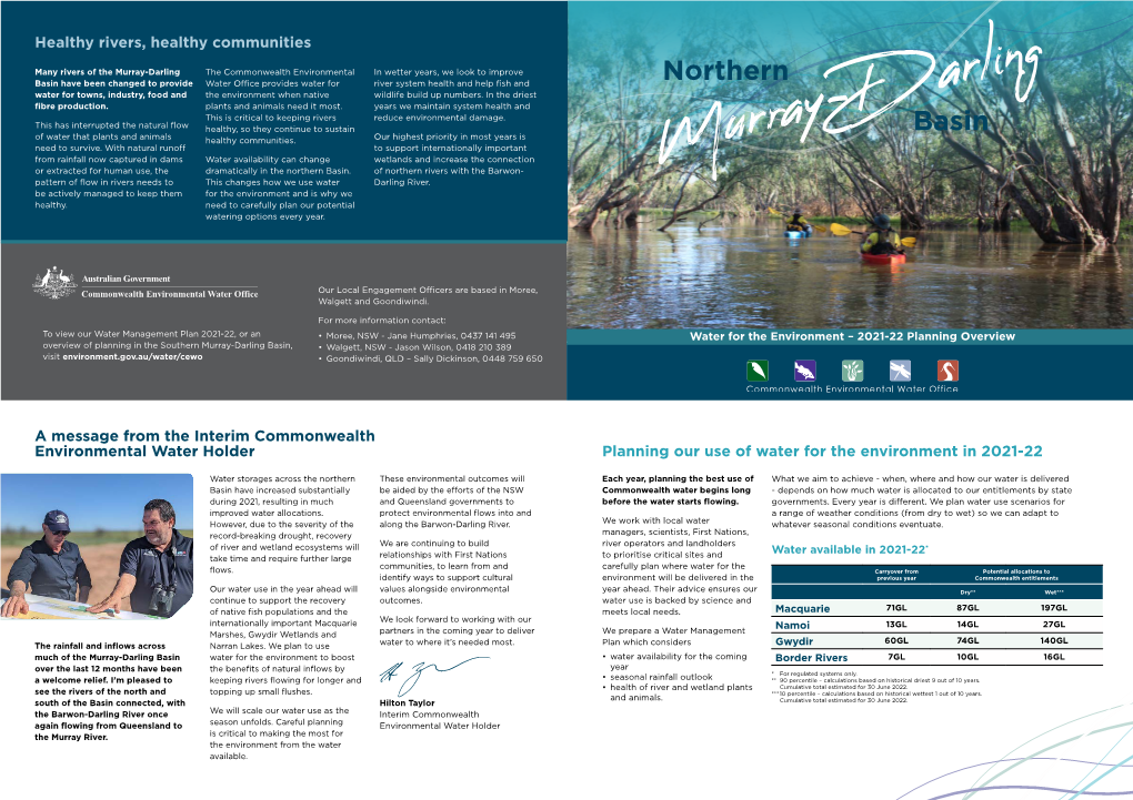 Northern Murray-Darling Basin 2021-22 Planning Overview