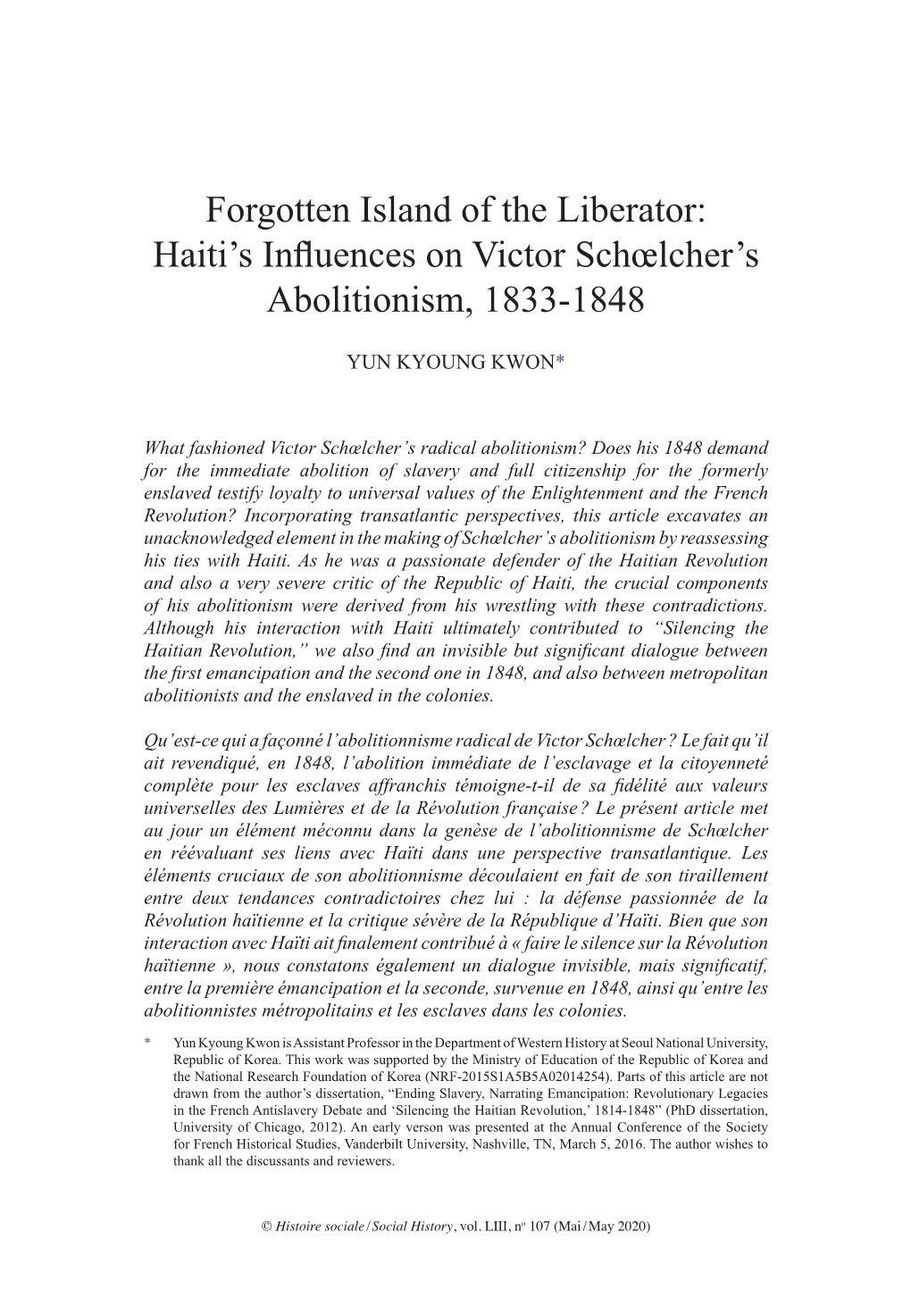 Haiti's Influences on Victor Schœlcher's Abolitionism, 1833-1848