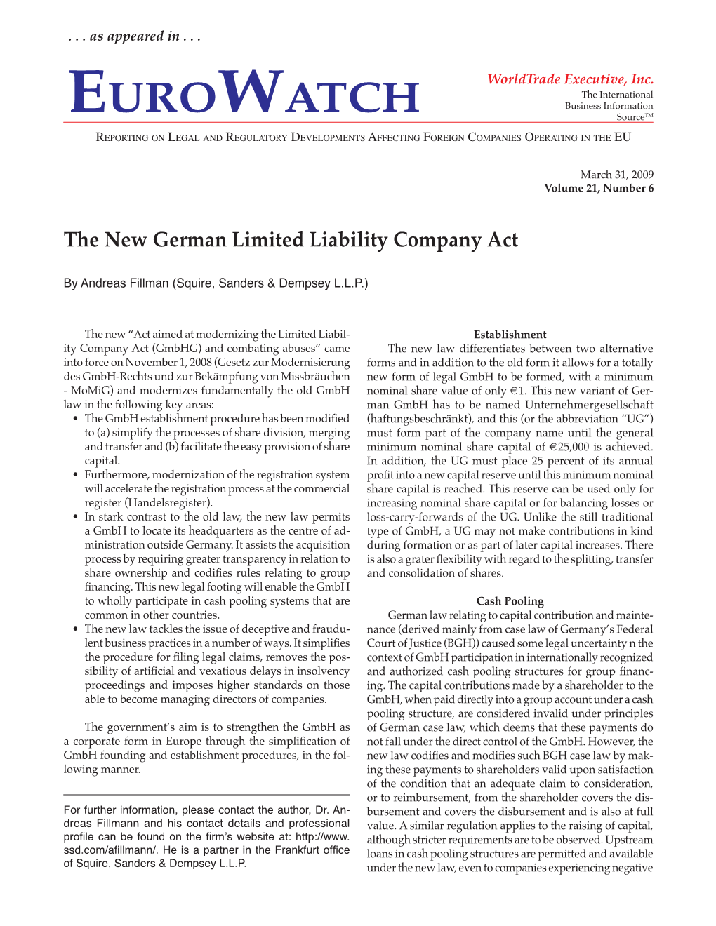 The New German Limited Liability Company Act