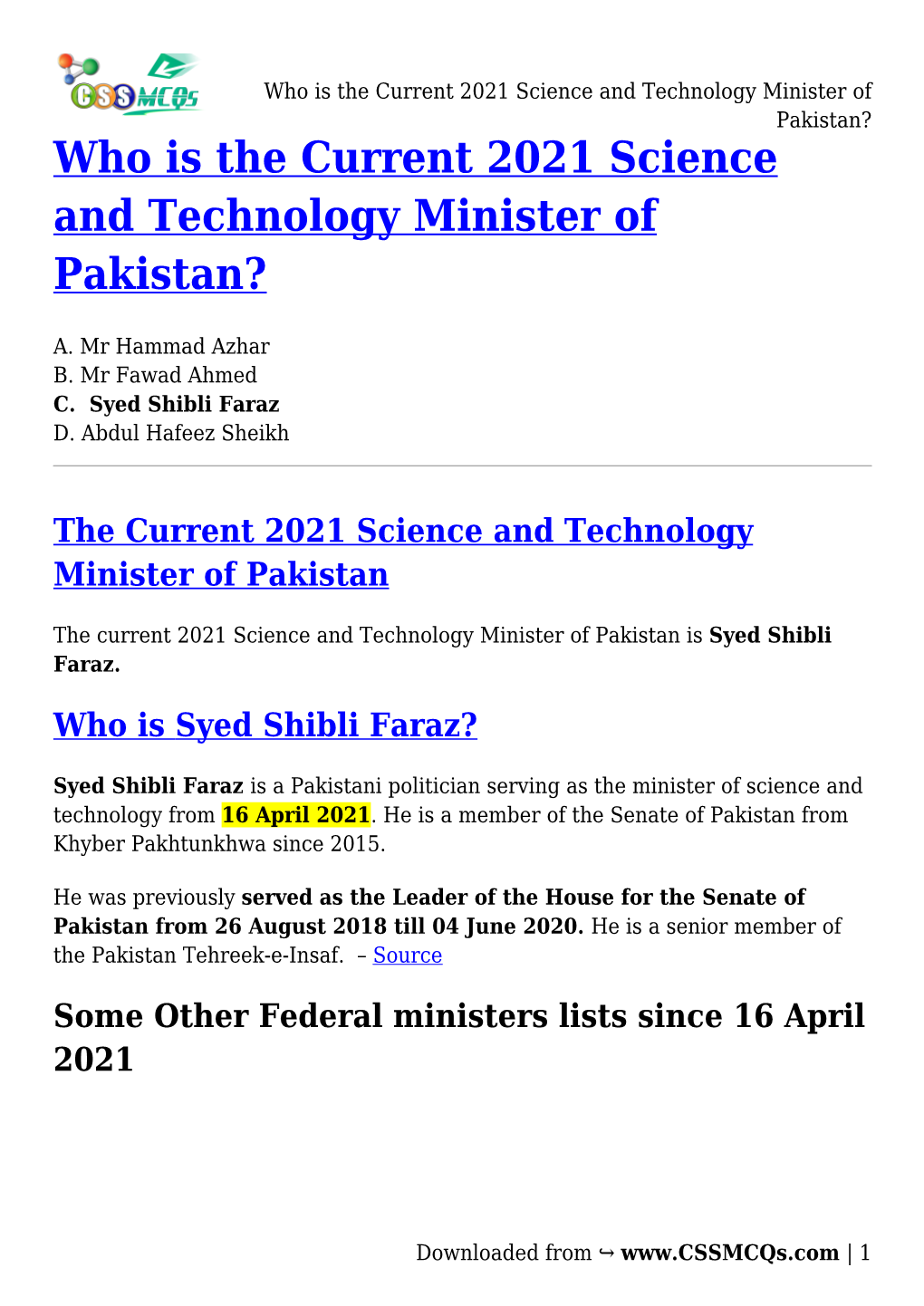 Who Is the Current 2021 Science and Technology Minister of Pakistan? Who Is the Current 2021 Science and Technology Minister of Pakistan?