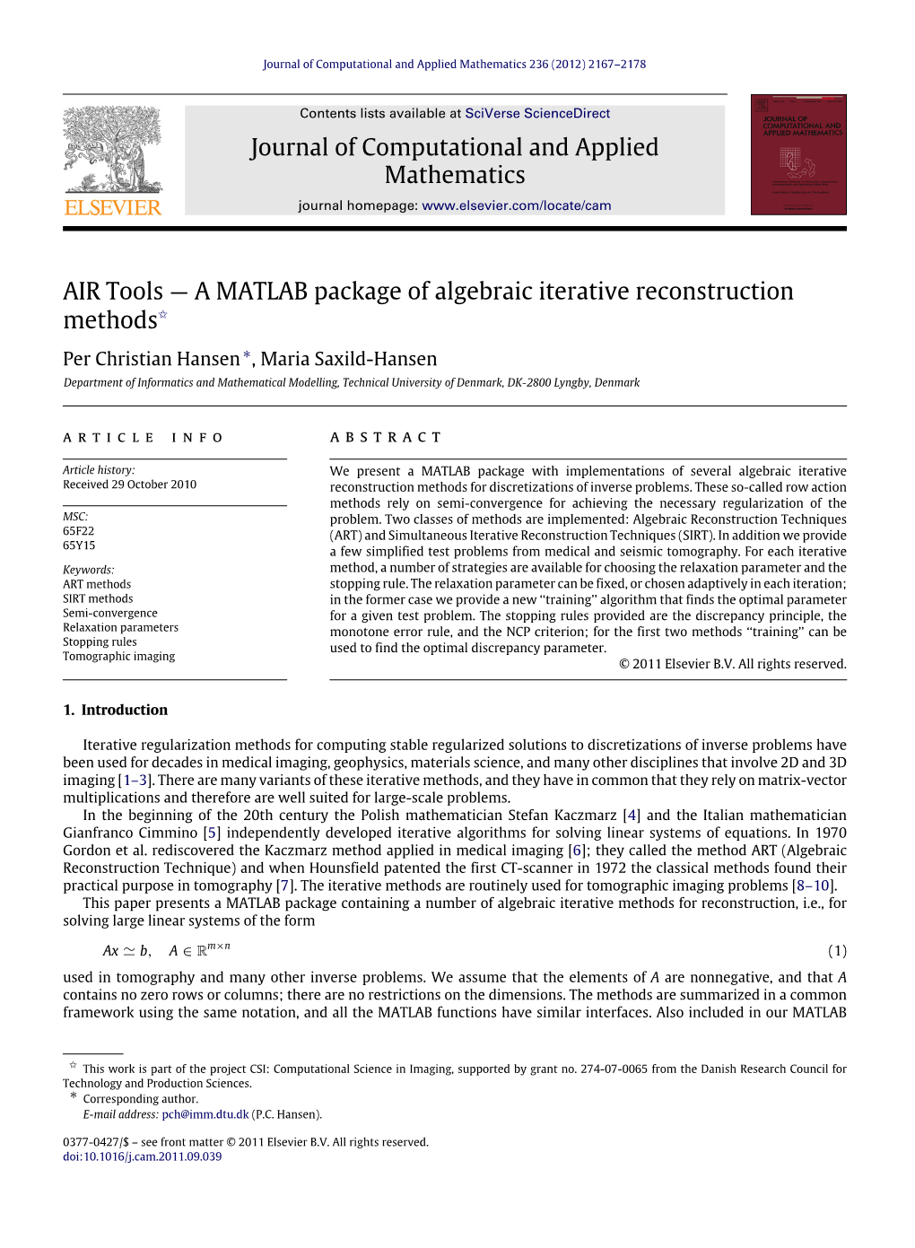 A MATLAB Package of Algebraic Iterative Reconstruction Methods