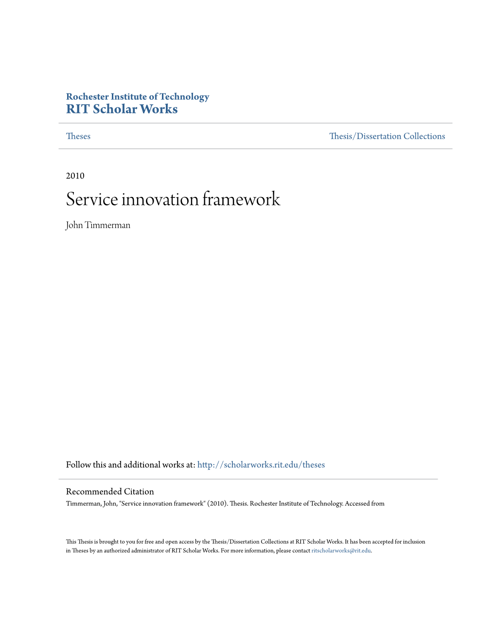 Service Innovation Framework John Timmerman