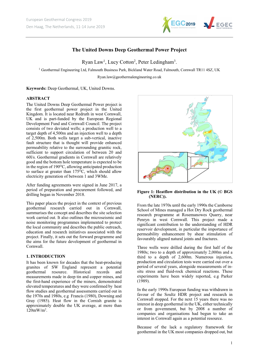 The United Downs Deep Geothermal Power Project Ryan Law1, Lucy