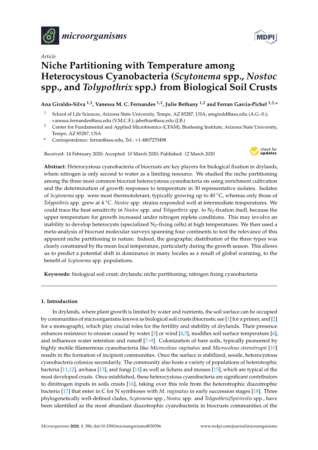 Scytonema Spp., Nostoc Spp., and Tolypothrix Spp.) from Biological Soil Crusts