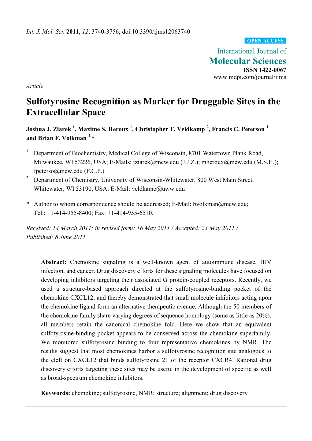 Sulfotyrosine Recognition As Marker for Druggable Sites in the Extracellular Space