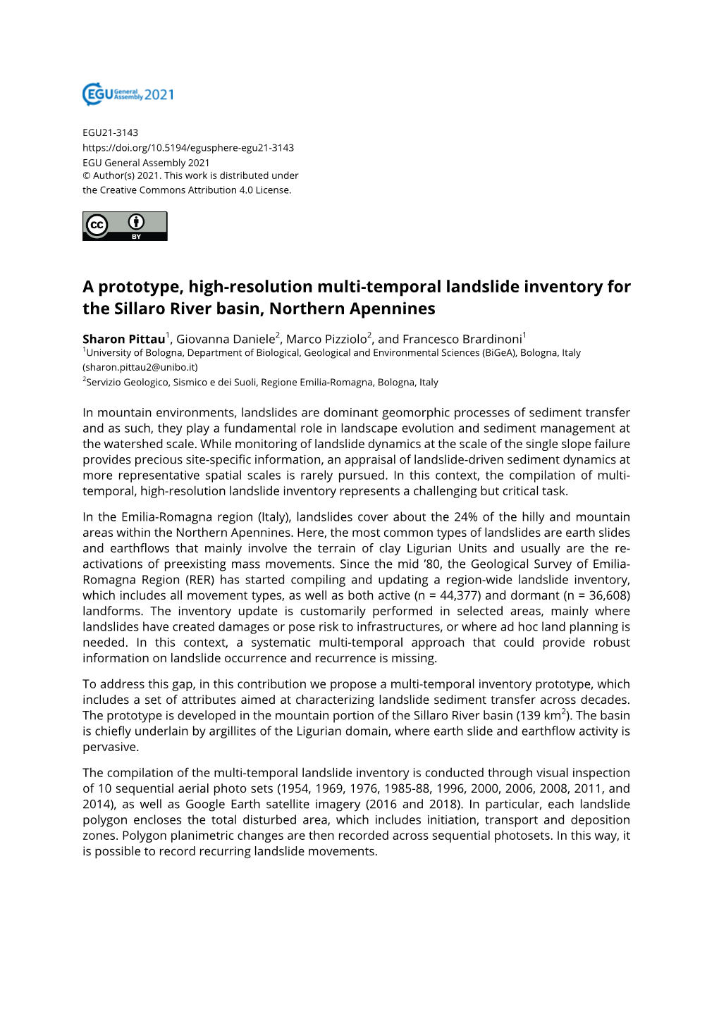 A Prototype, High-Resolution Multi-Temporal Landslide Inventory for the Sillaro River Basin, Northern Apennines