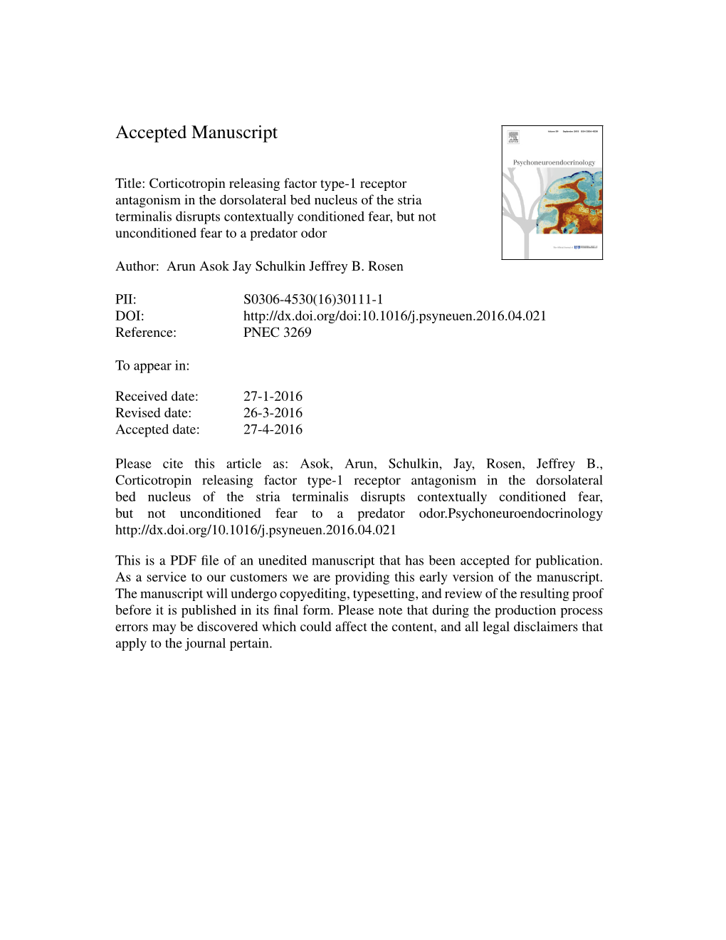 Corticotropin Releasing Factor Type-1 Receptor Antagonism in The