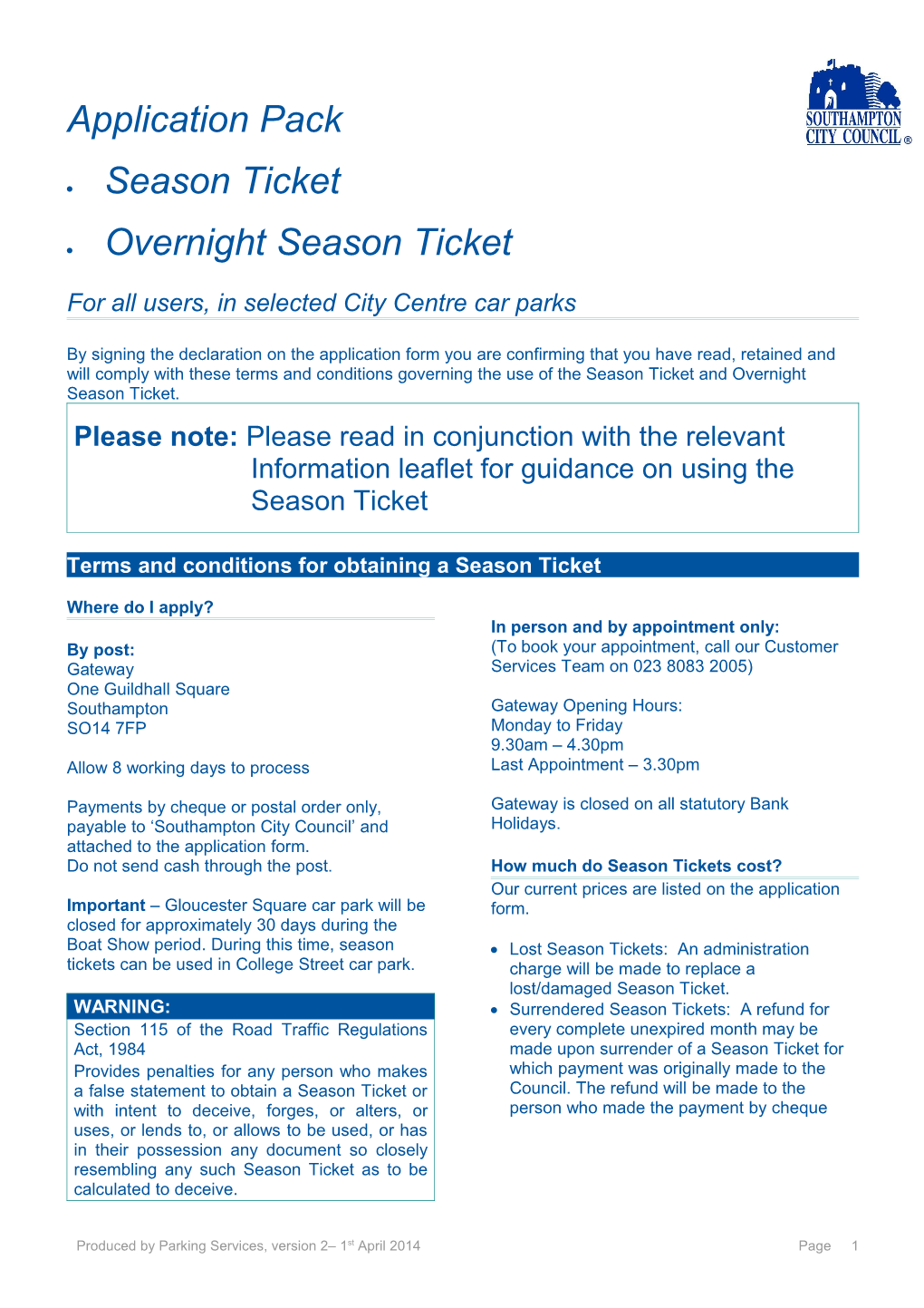 City Centre Season Ticket Application