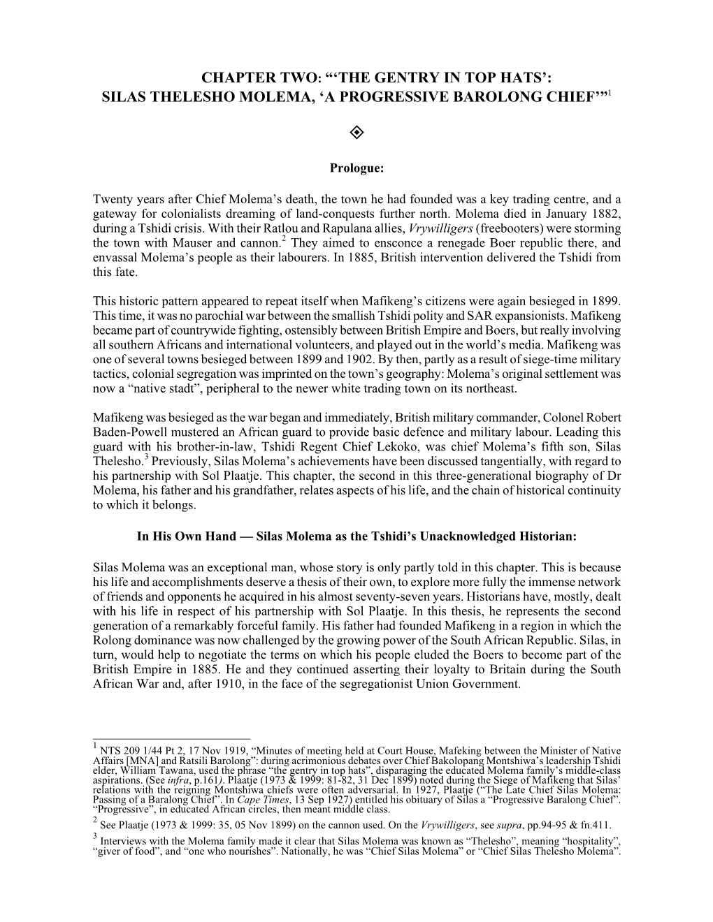 Chapter Two: “'The Gentry in Top Hats': Silas Thelesho Molema, 'A Progressive Barolong Chief'”