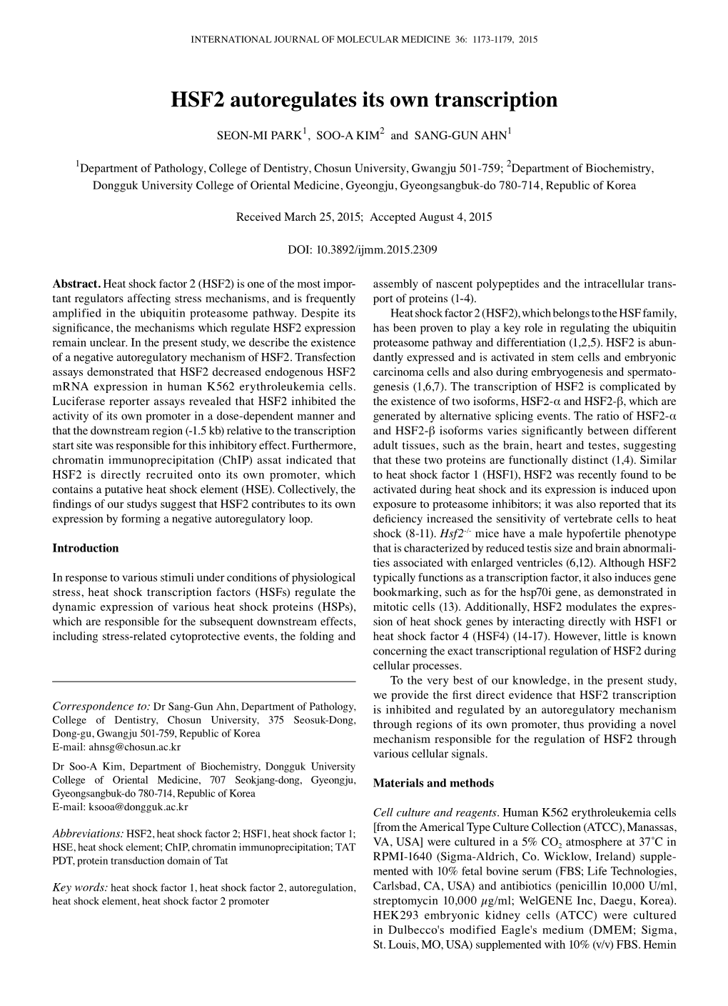 HSF2 Autoregulates Its Own Transcription