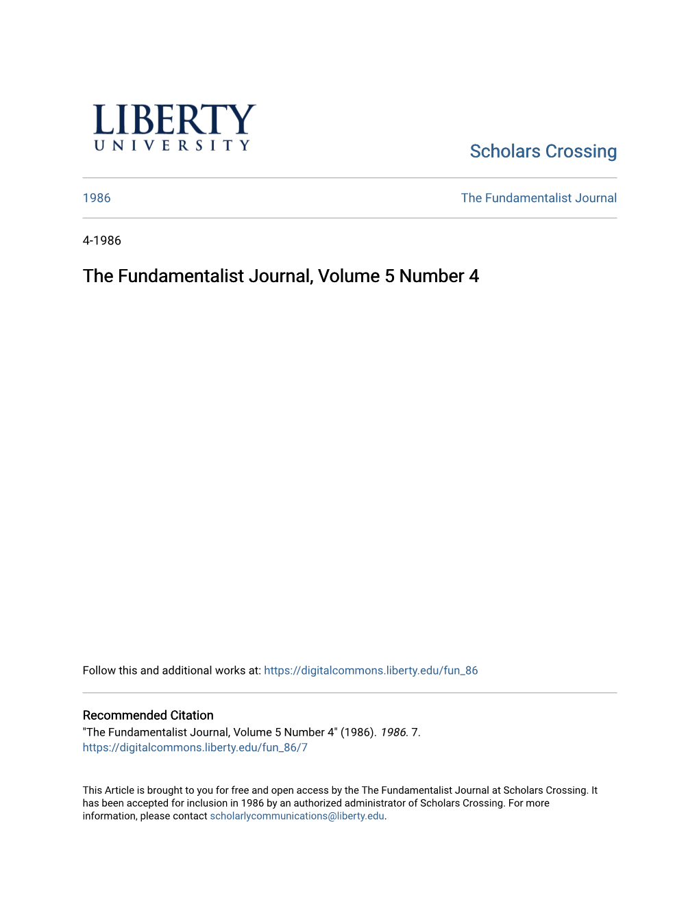 The Fundamentalist Journal, Volume 5 Number 4