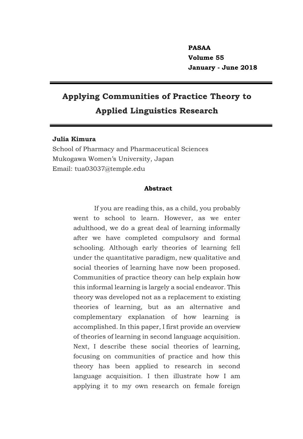 Applying Communities of Practice Theory to Applied Linguistics