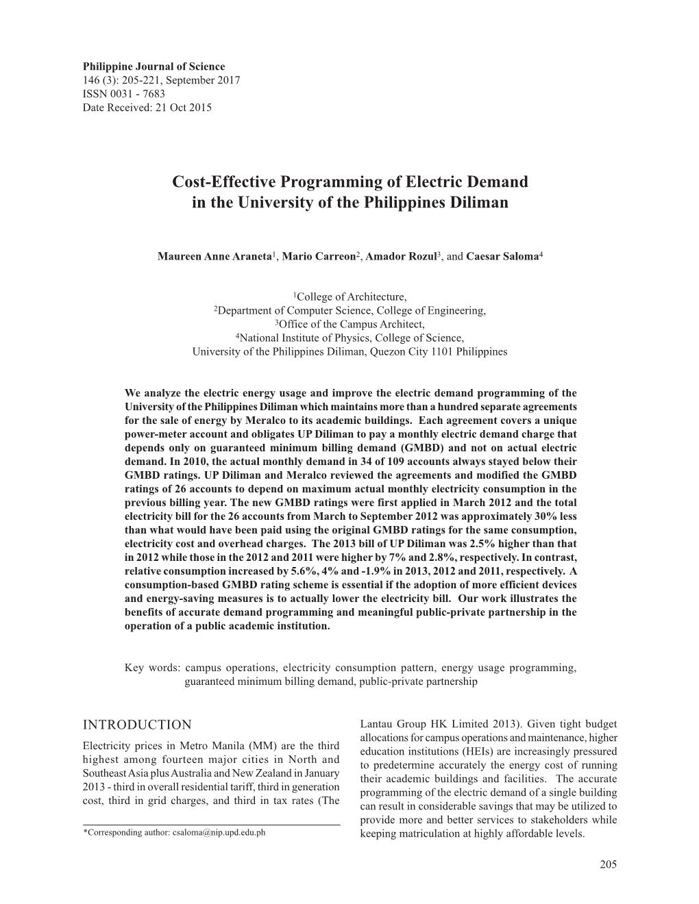 Cost-Effective Programming of Electric Demand in the University of the Philippines Diliman