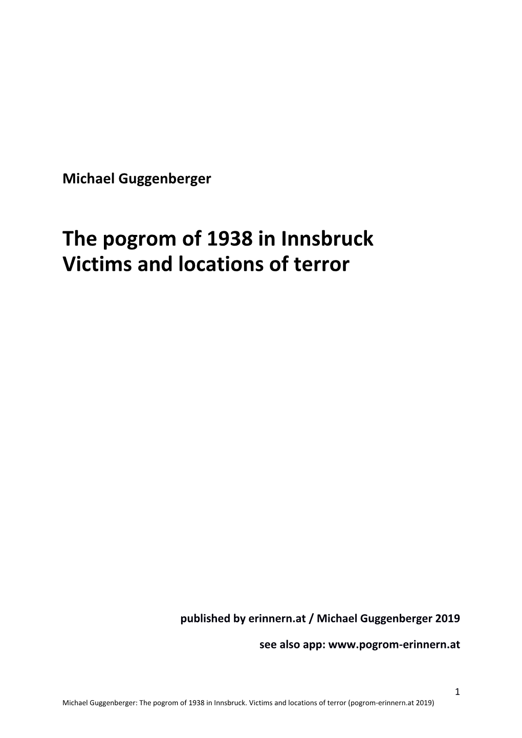 The Pogrom of 1938 in Innsbruck Victims and Locations of Terror