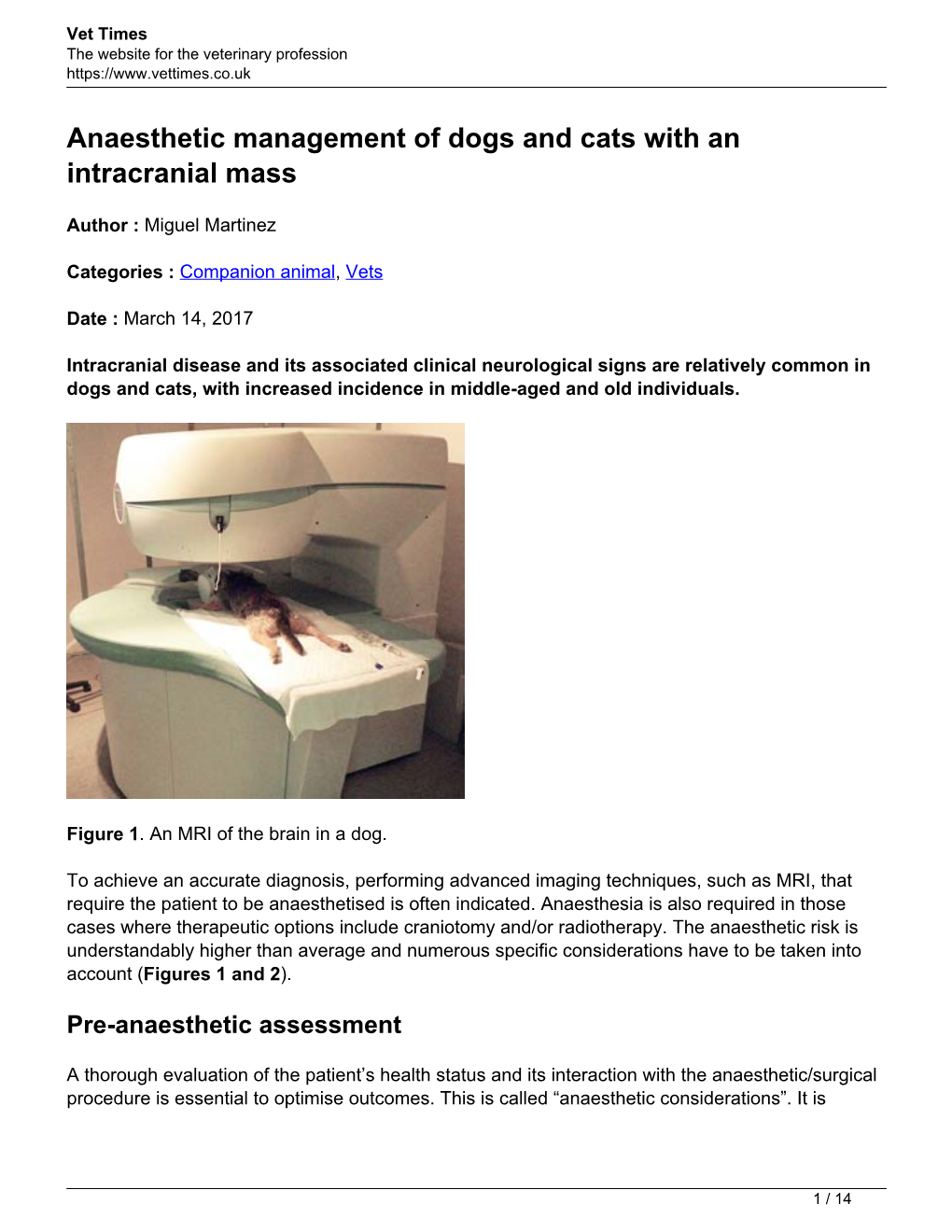 Anaesthetic Management of Dogs and Cats with an Intracranial Mass