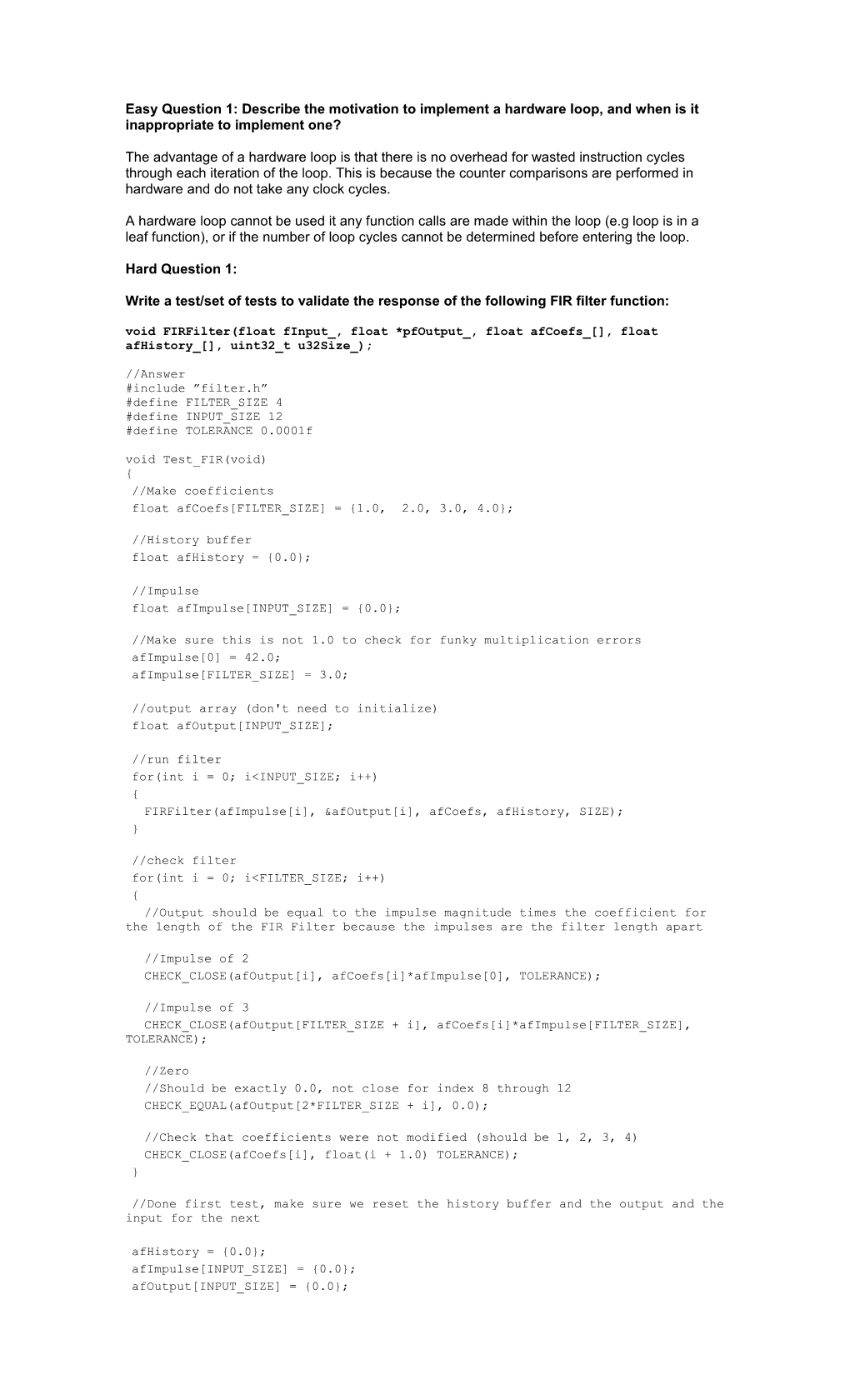 Easy Question 1: Describe the Motivation to Implement a Hardware Loop, and When Is It